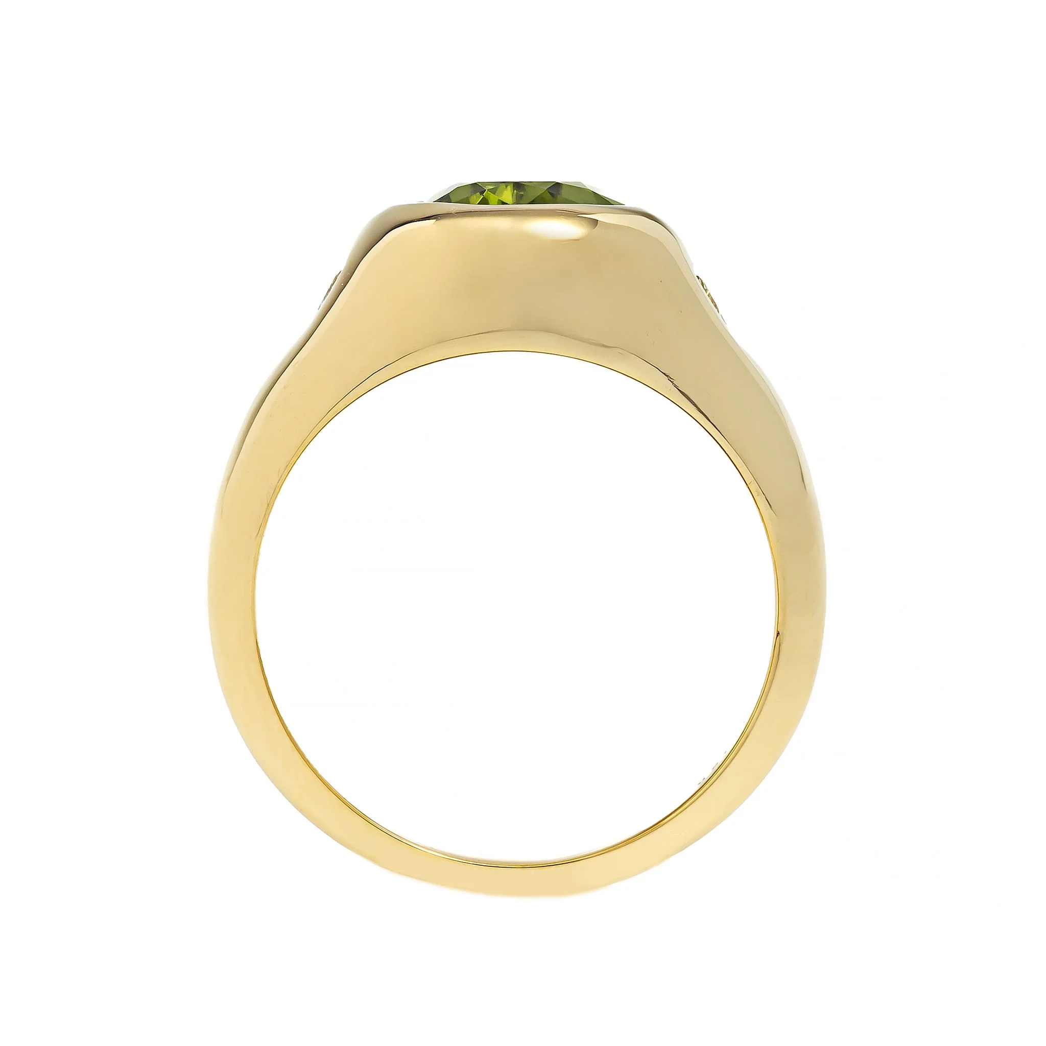 18K Yellow Gold Bezel Set Pear Shaped Peridot and Diamond Ring - Image 3