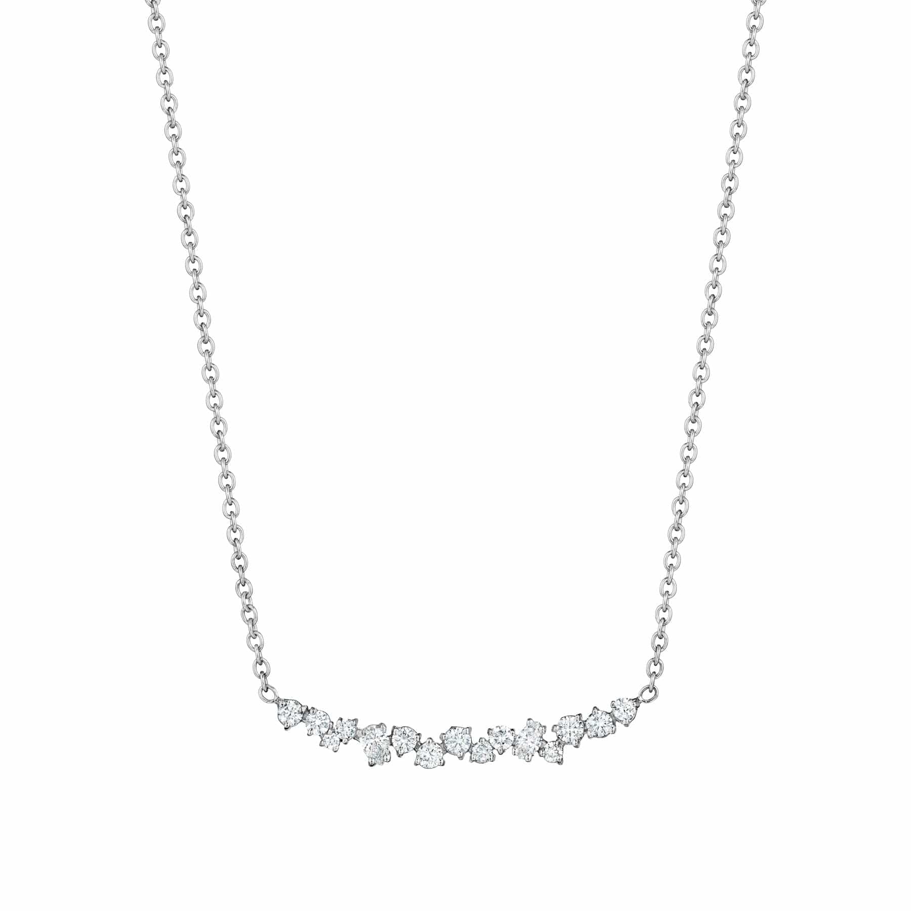 Penny Preville 18K White Gold Curved Diamond Cluster Necklace