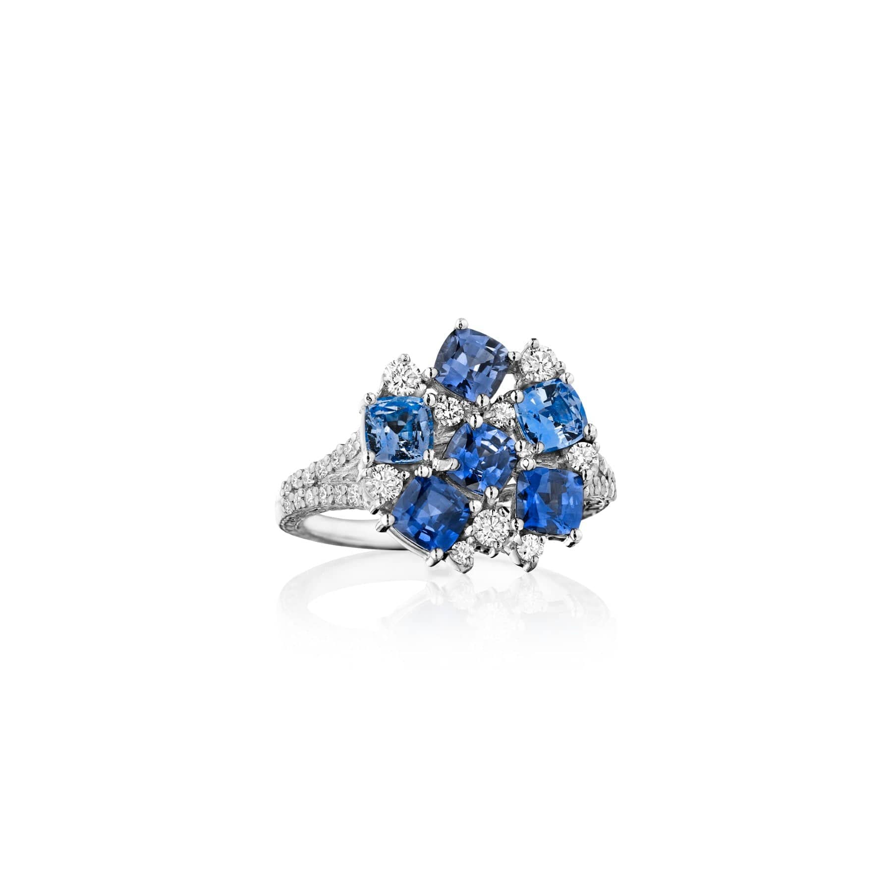 Penny Preville 18K White Gold Diamond and Sapphire Cluster Ring