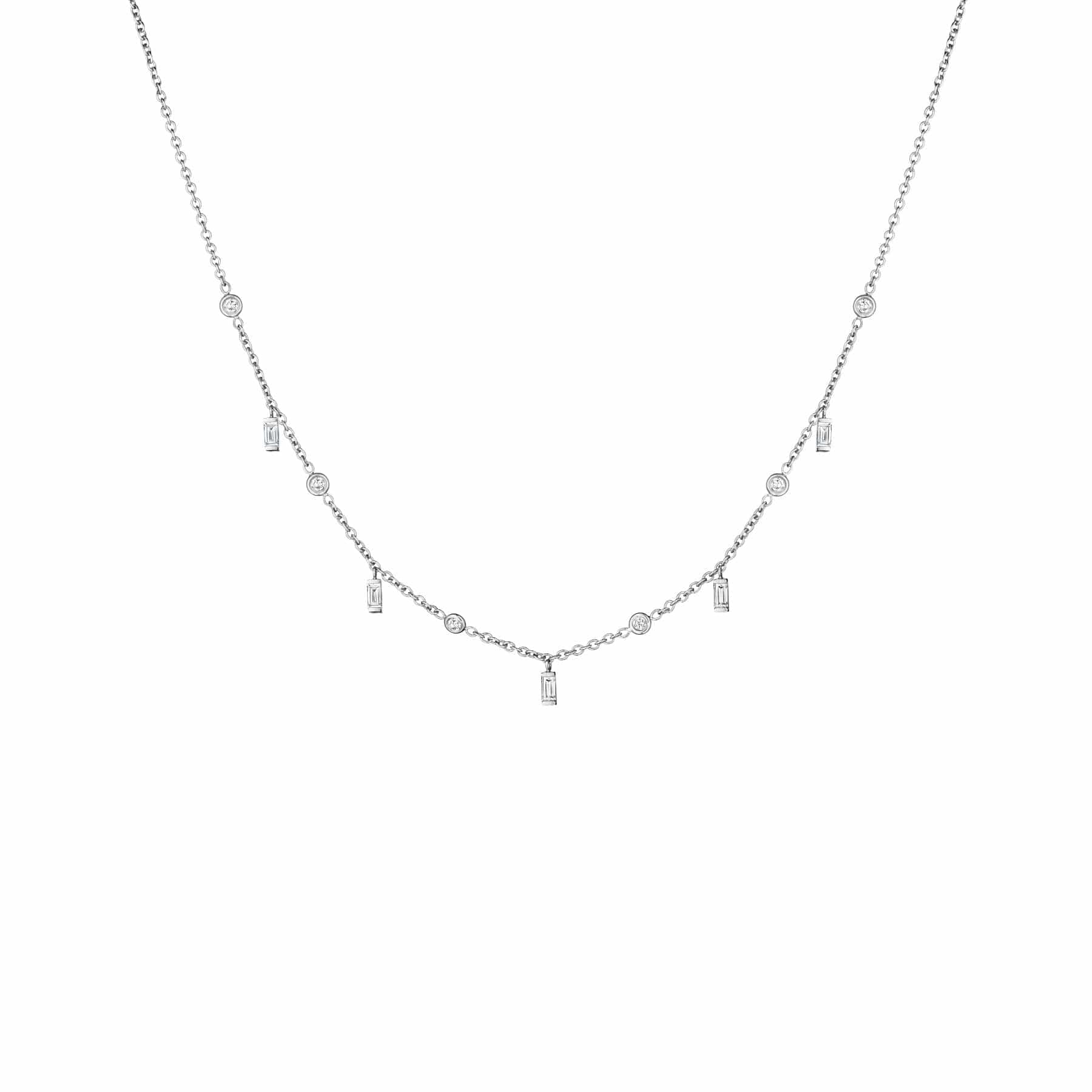 Penny Preville 18K White Gold Round and Baguette Diamond Eyeglass Chain Necklace