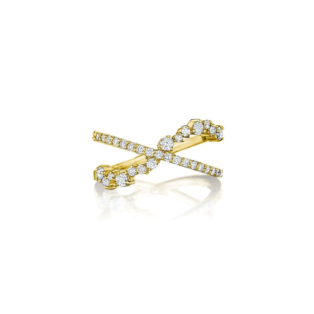 Penny Preville 18K Yellow Gold Diamond Cluster Crossover Ring - Image 2
