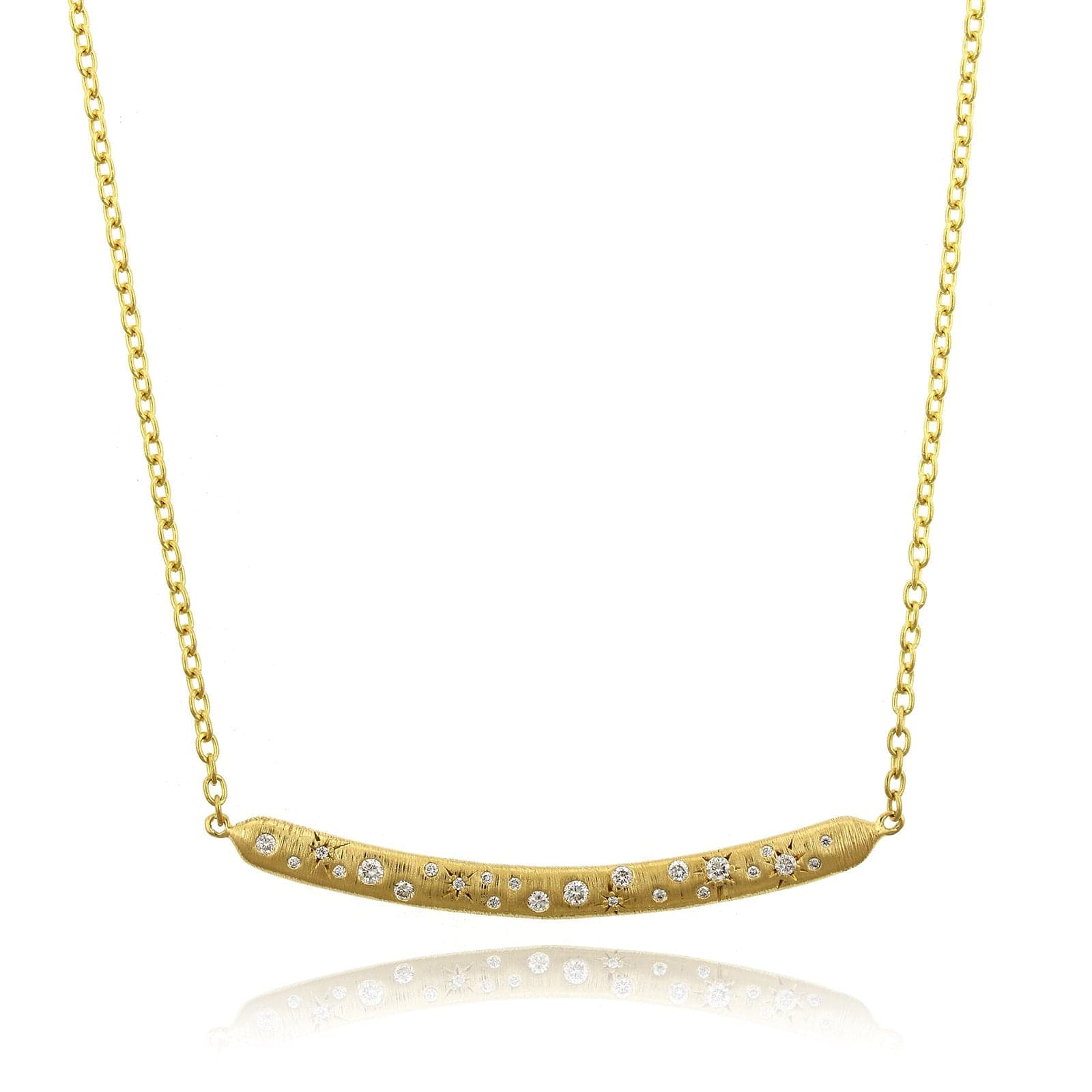 Penny Preville 18K Yellow Gold Diamond Curve Bar Necklace