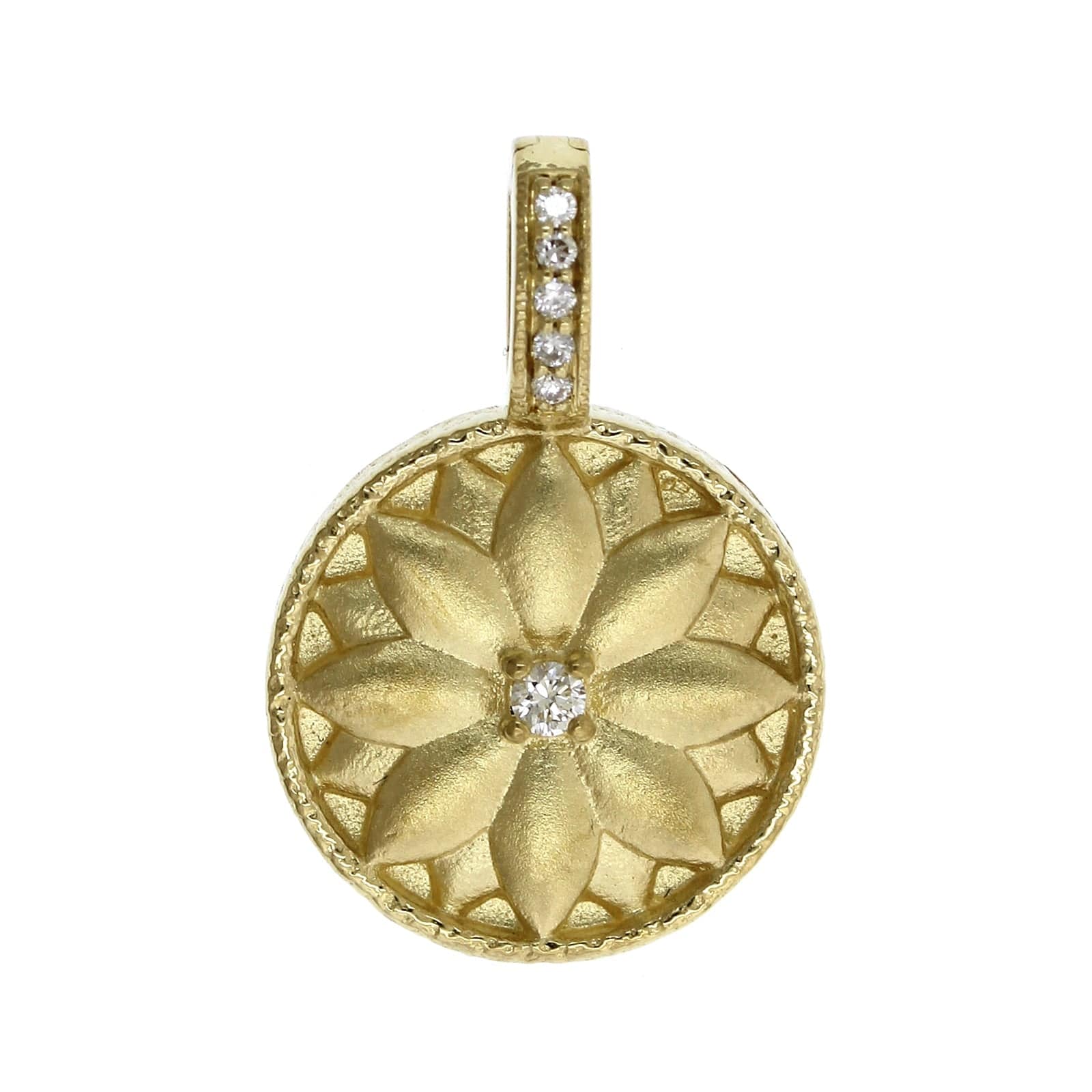 Penny Preville 18K Yellow Gold Diamond Lotus Medallion Pendant - Image 4
