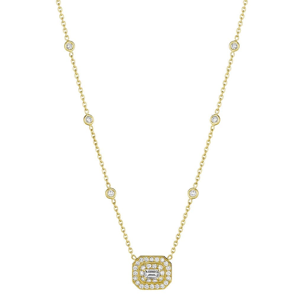 Penny Preville 18K Yellow Gold Emerald Cut Diamond Halo Necklace