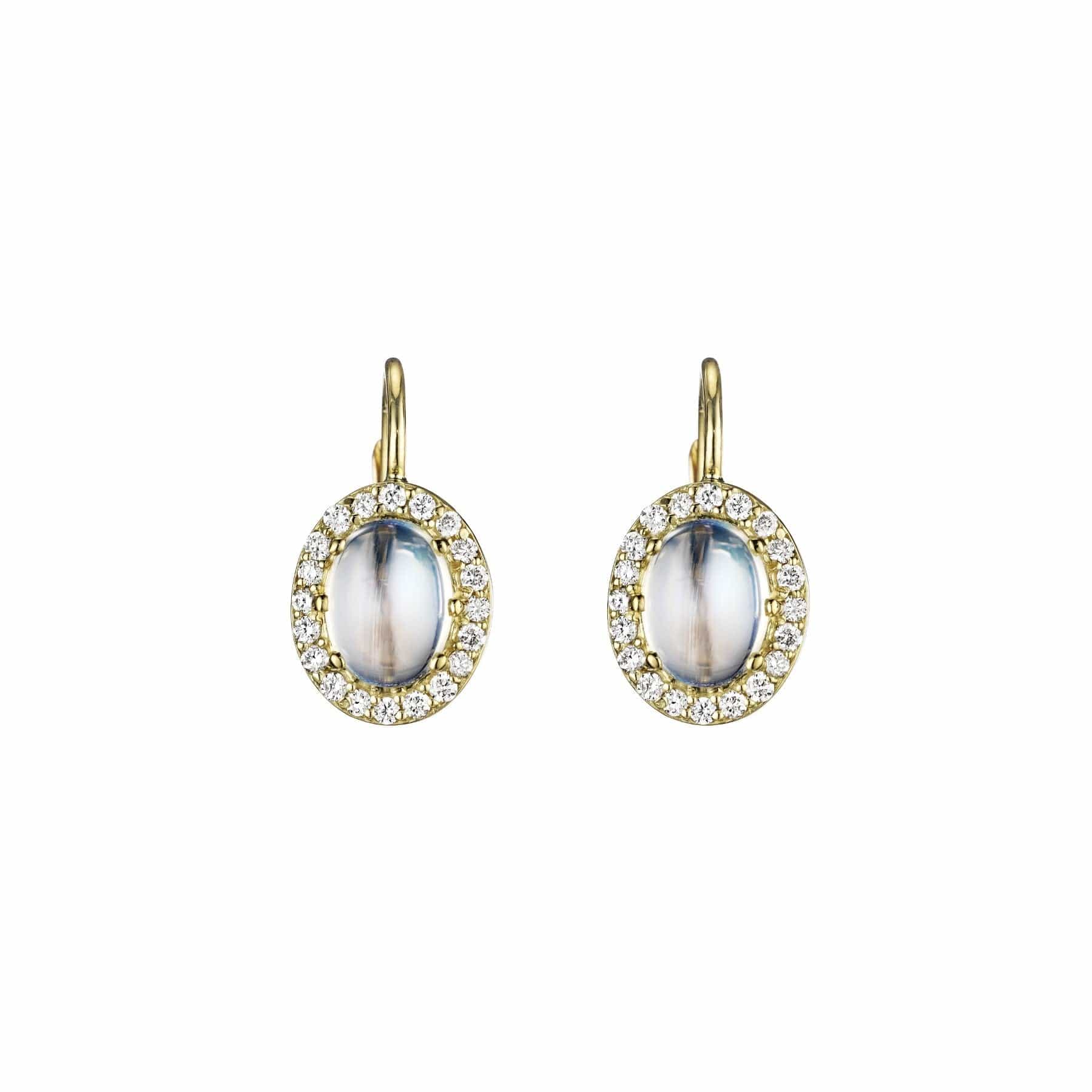 Penny Preville 18K Yellow Gold Oval Moonstone and Diamond Drop Earrings