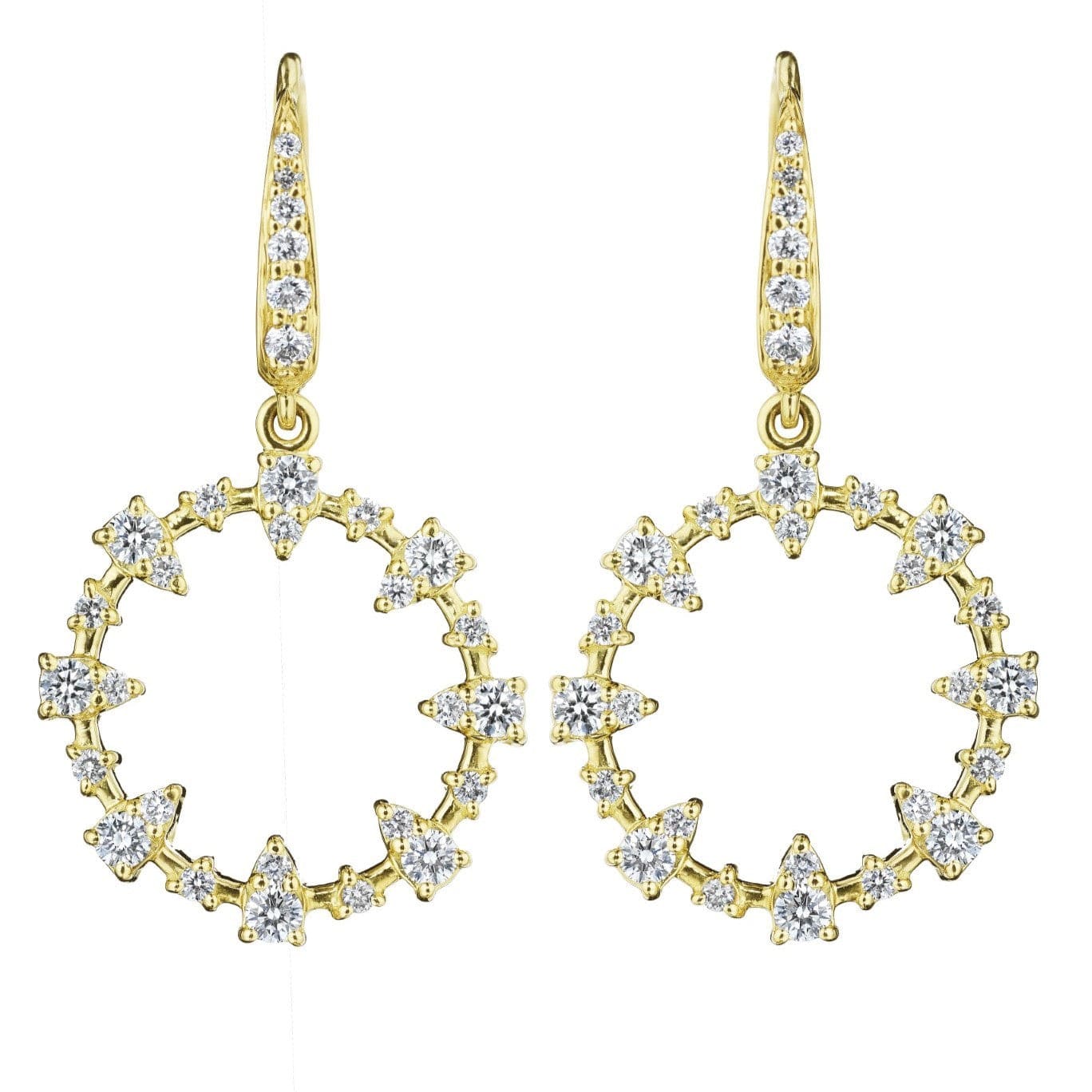 Penny Preville 18K Yellow Gold Pave Diamond Circle Drop Earrings