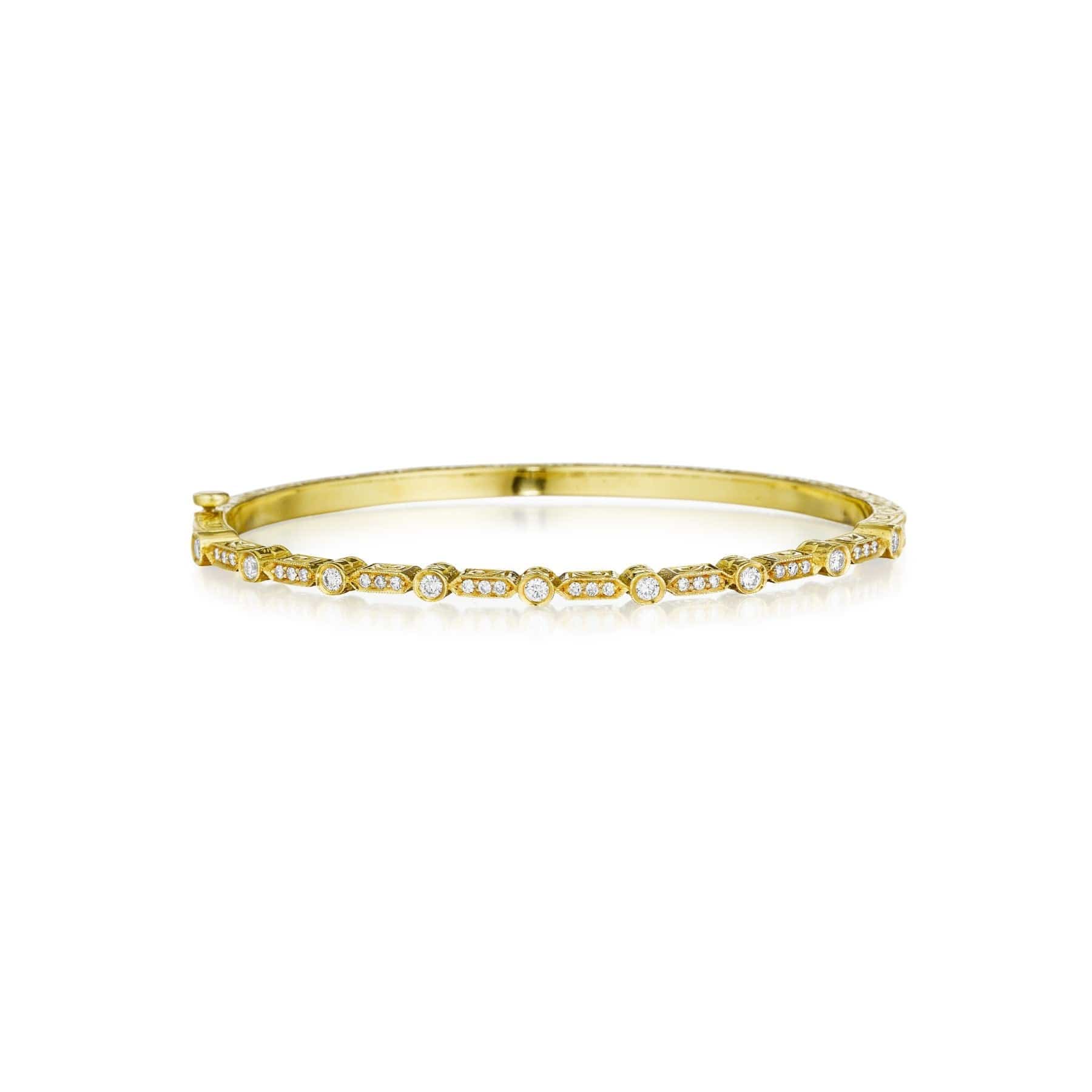 Penny Preville 18K Yellow Gold Pave Diamond Engraved Bangle
