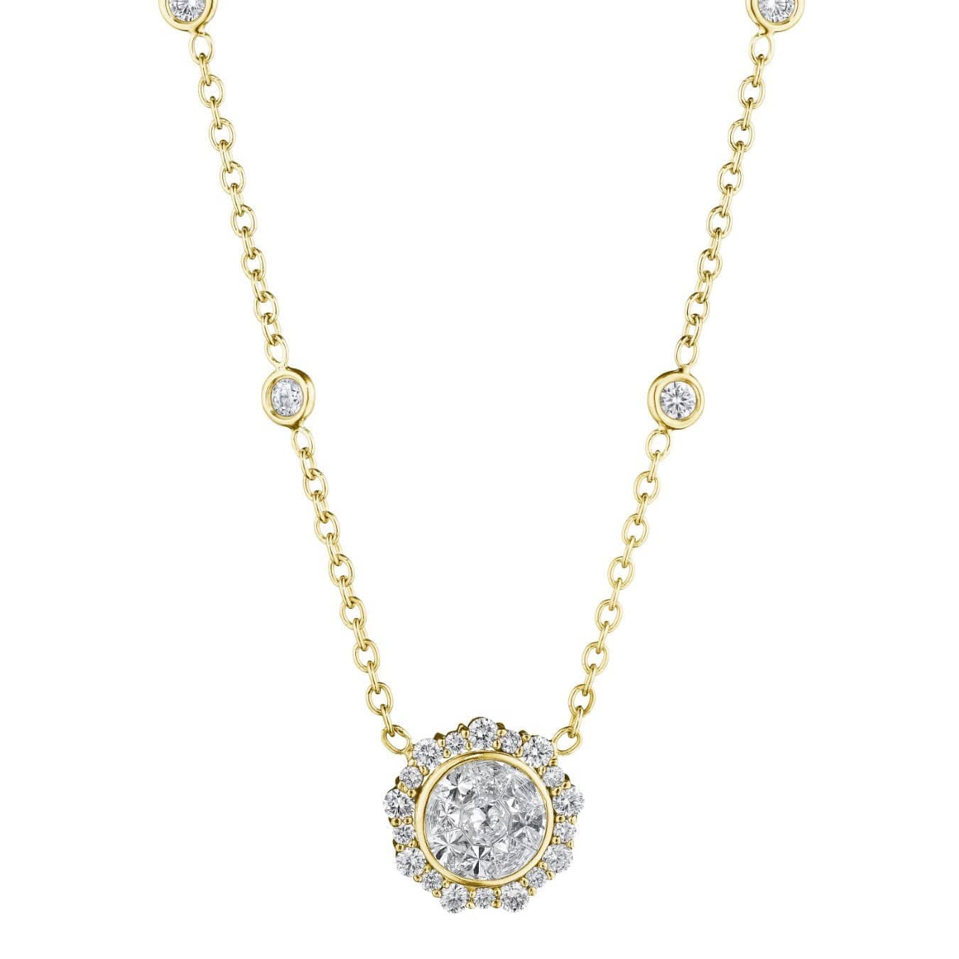 Penny Preville 18K Yellow Gold Round Illusion Diamond Pendant Necklace