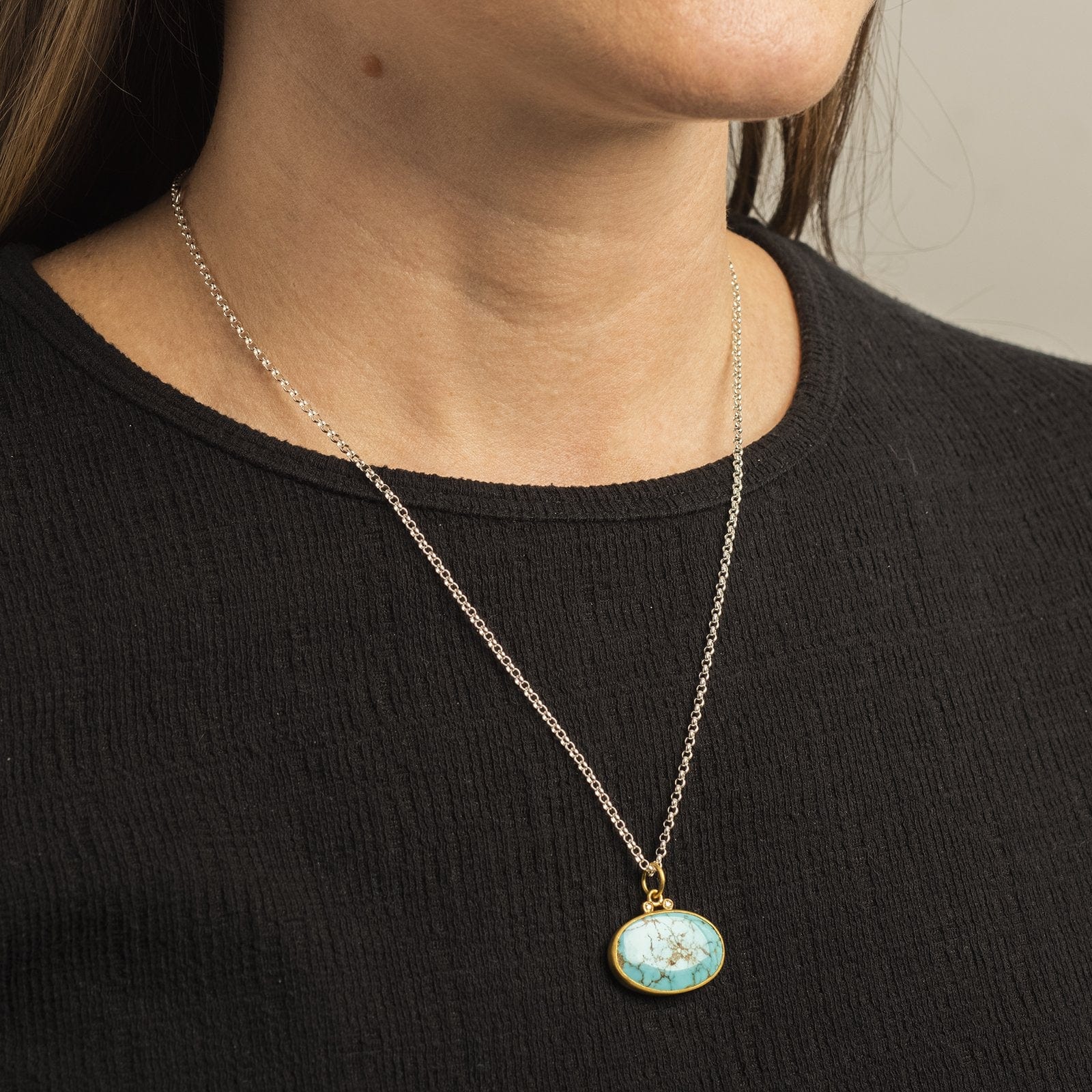 24K Yellow Gold Turquoise with Diamond Charm - Image 2