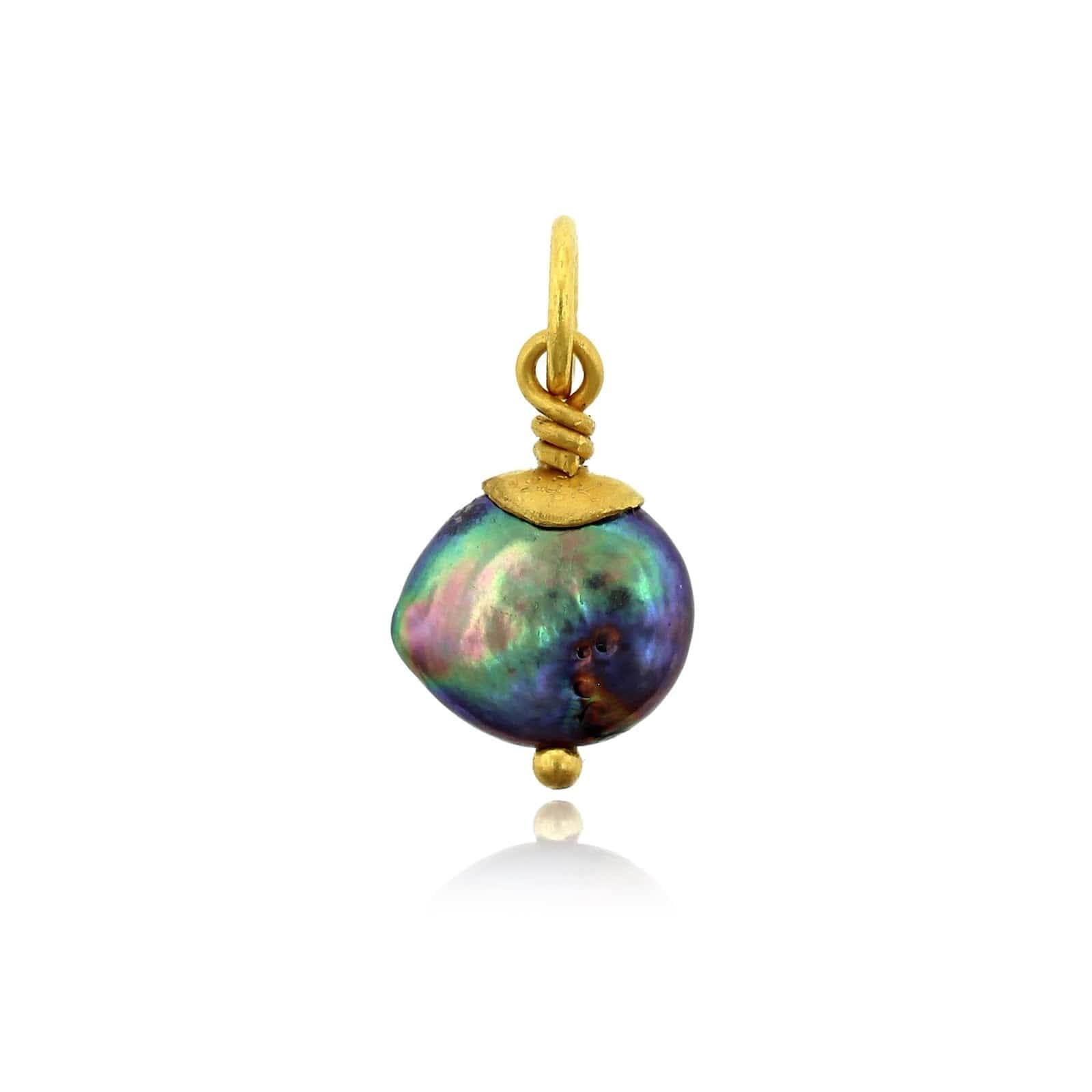 24K Yellow Gold Pearl Diamond Charm - Image 3