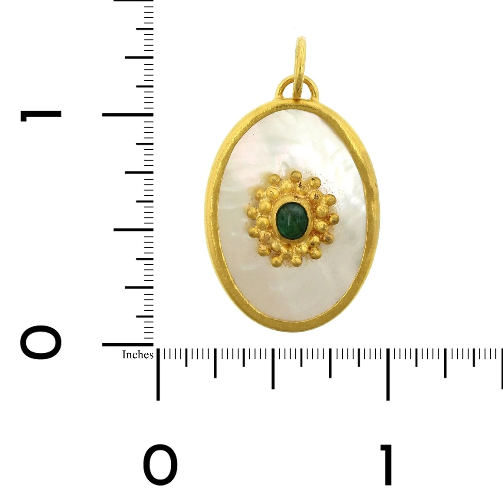 24K Yellow Gold Emerald and Mother of Pearl Charm - Image 4