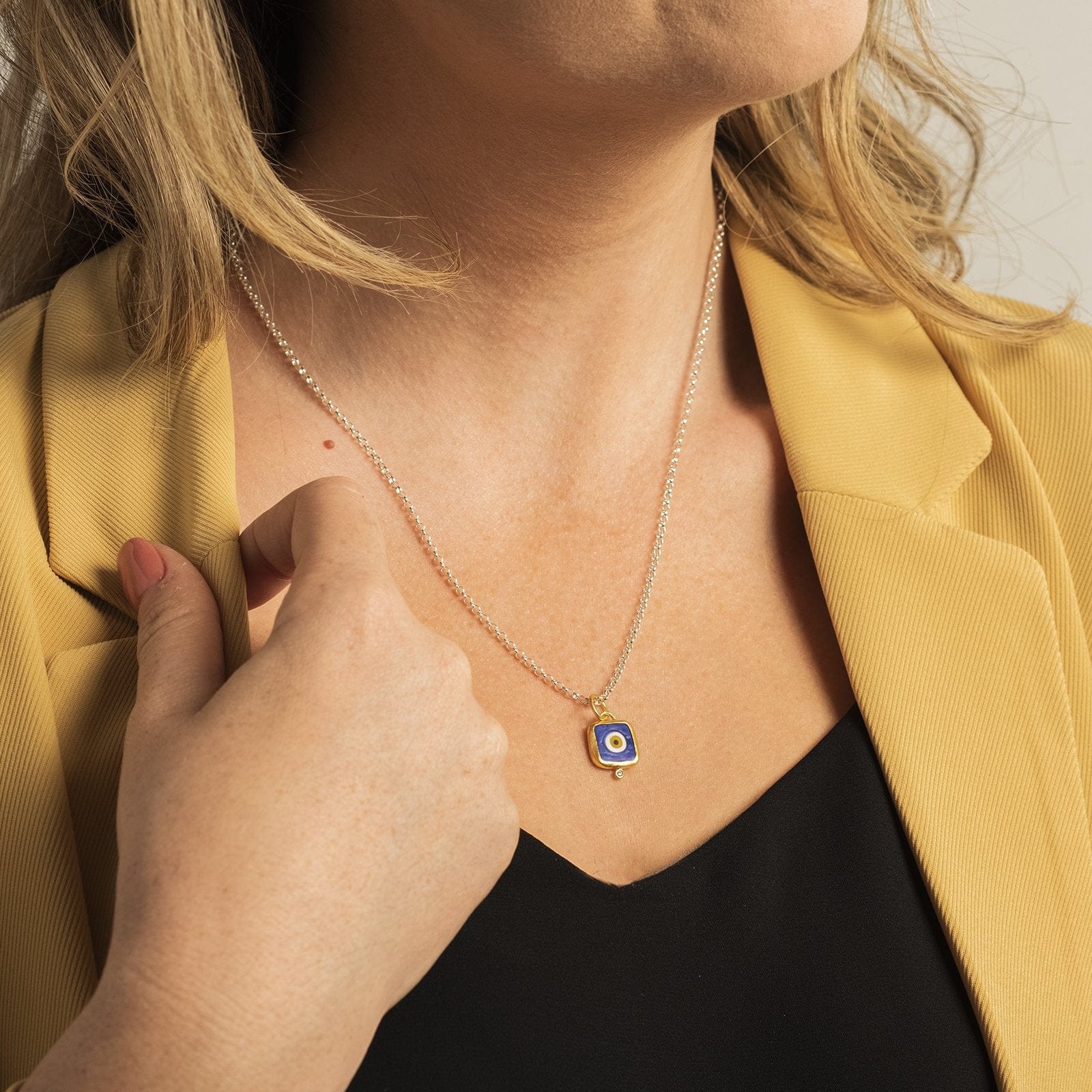 24K Yellow Gold Quartz Evil Eye Charm - Image 2