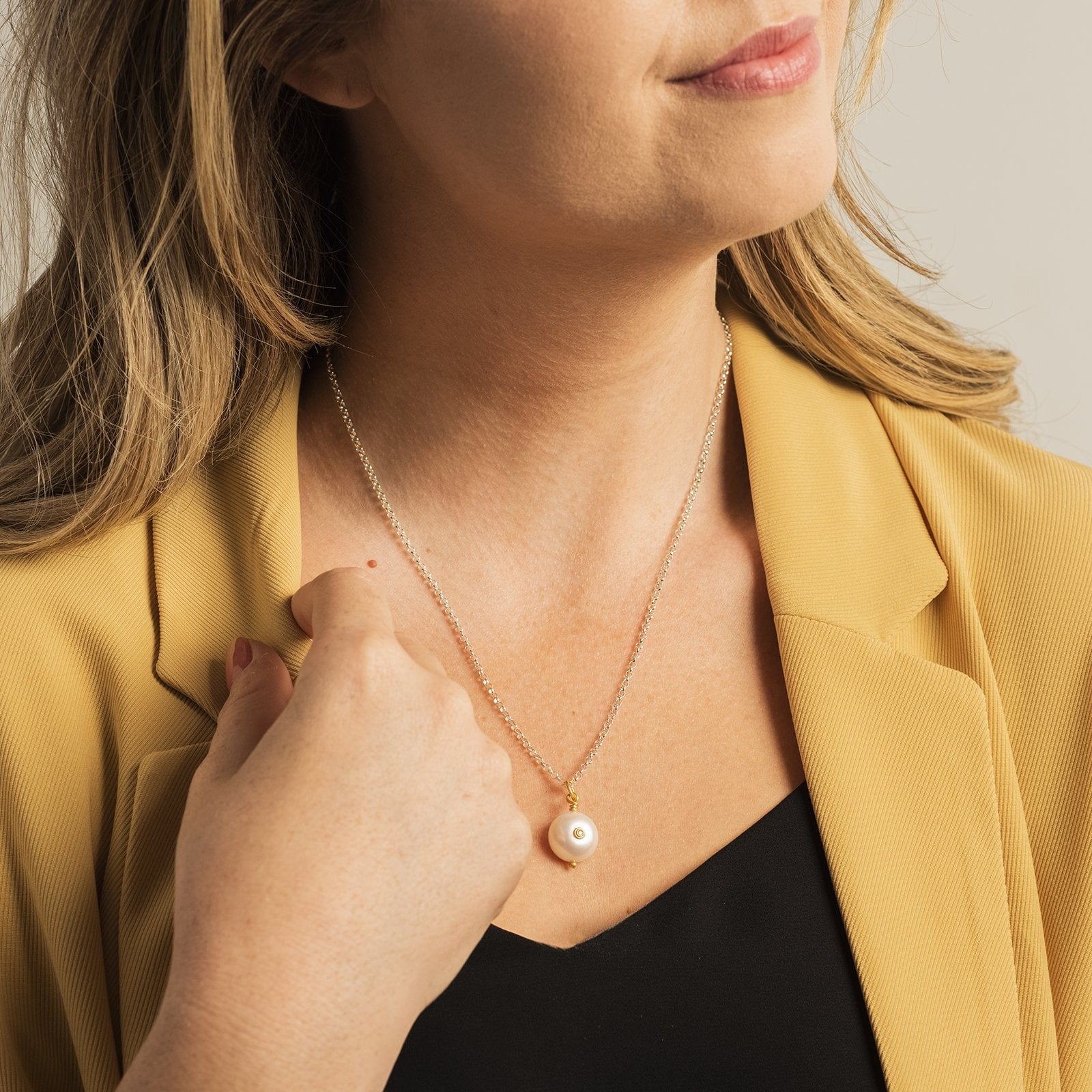 24K Yellow Gold Pearl with Diamond Charm - Image 2