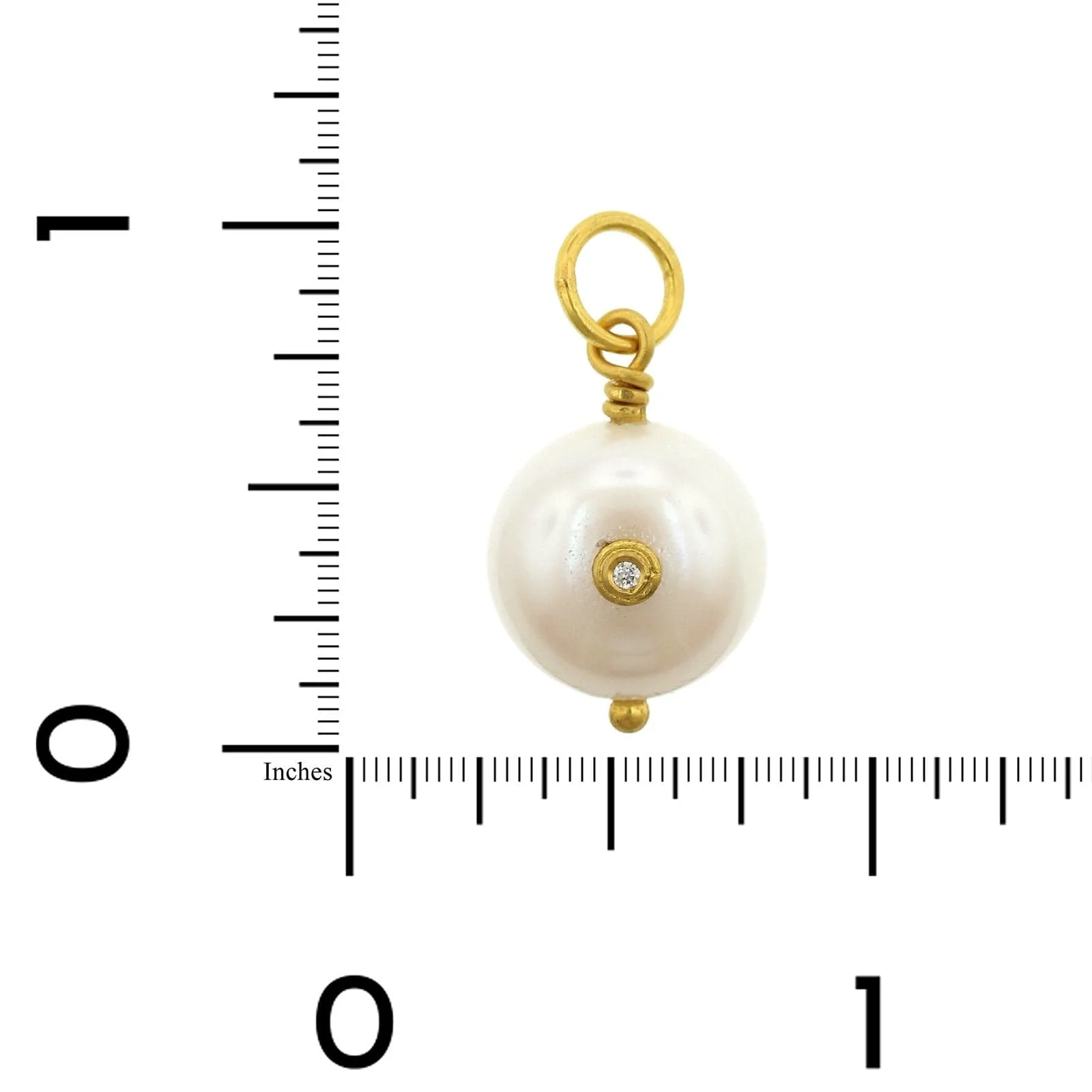 24K Yellow Gold Pearl with Diamond Charm - Image 4