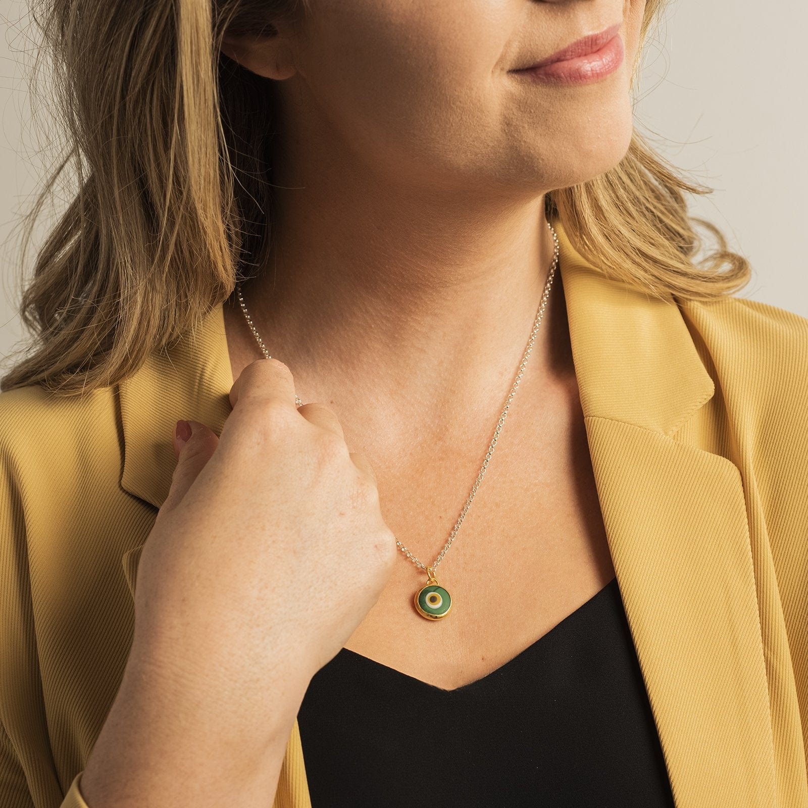 24K Yellow Gold Quartz Evil Eye Charm - Image 2
