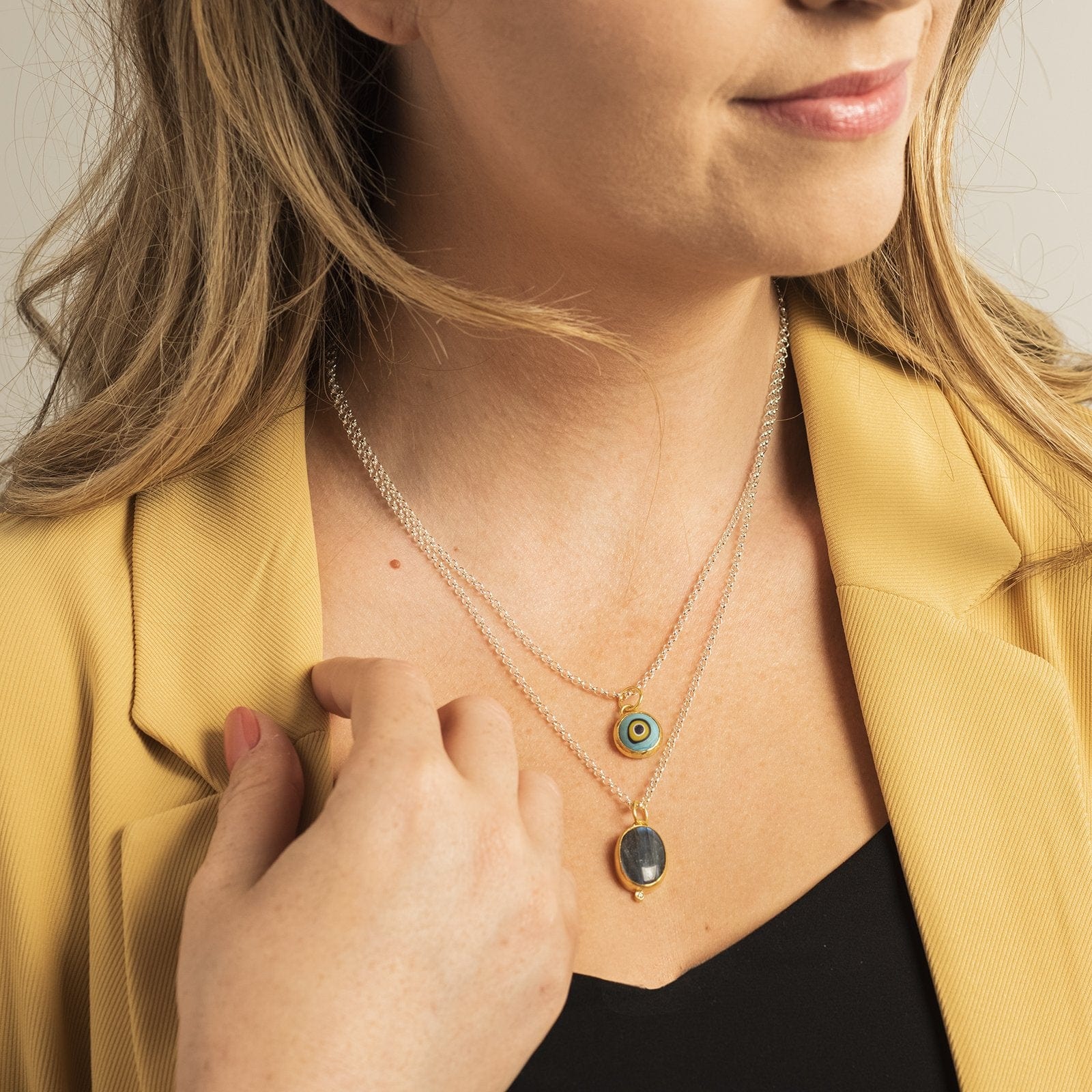 24K Yellow Gold Labradorite with Diamond Charm - Image 2