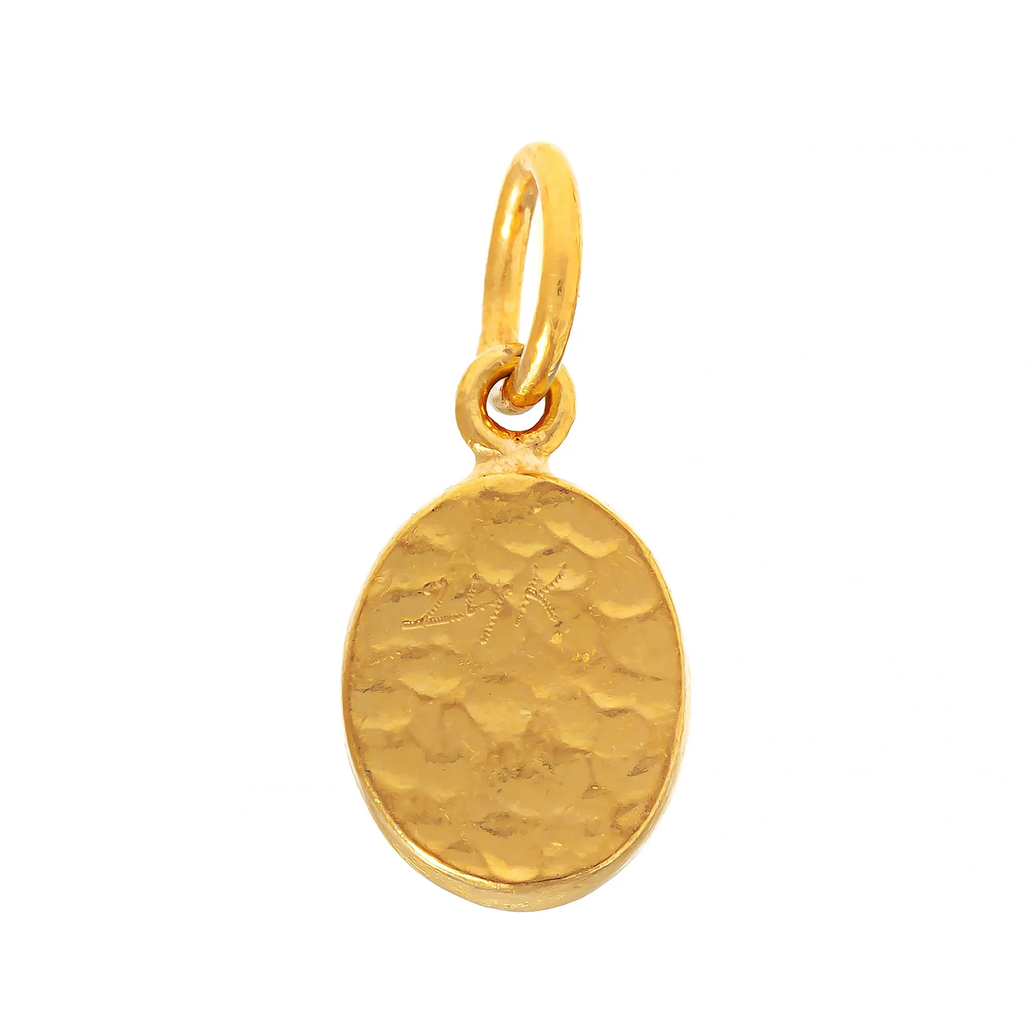 24K Yellow Gold Bezel Set Oval Garnet Charm - Image 2