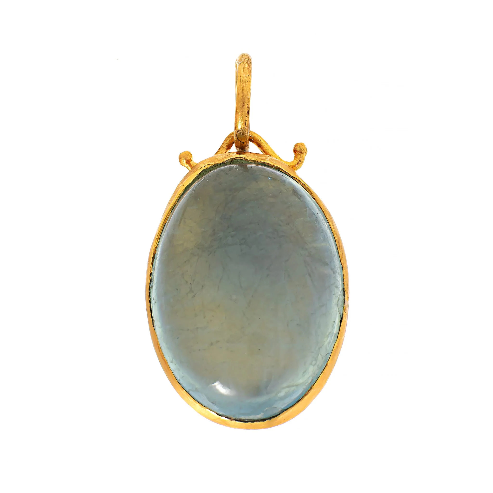 24K Yellow Gold Bezel Set Oval Aquamarine Charm