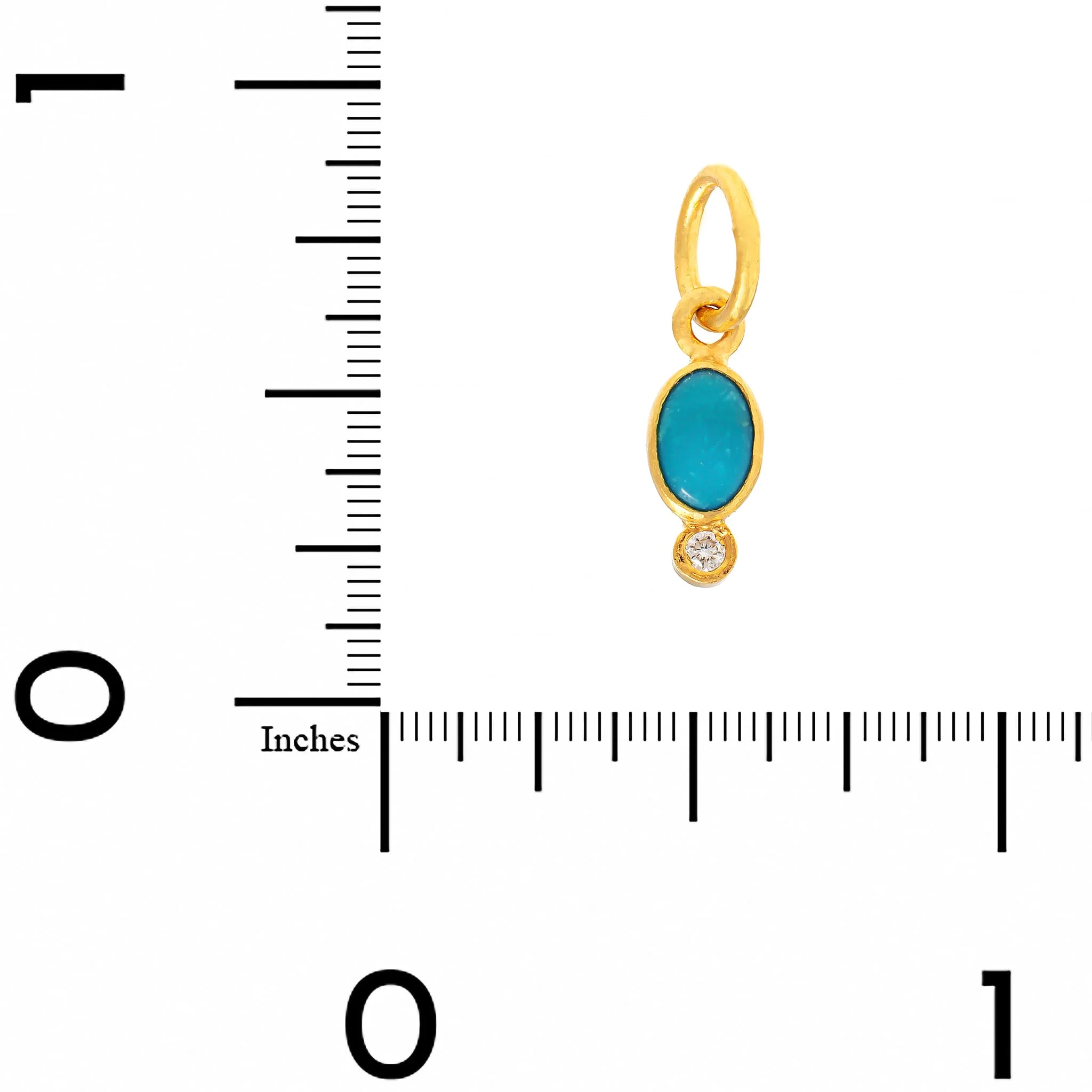 24K Yellow Gold Oval Turquoise and Diamond Charm - Image 3