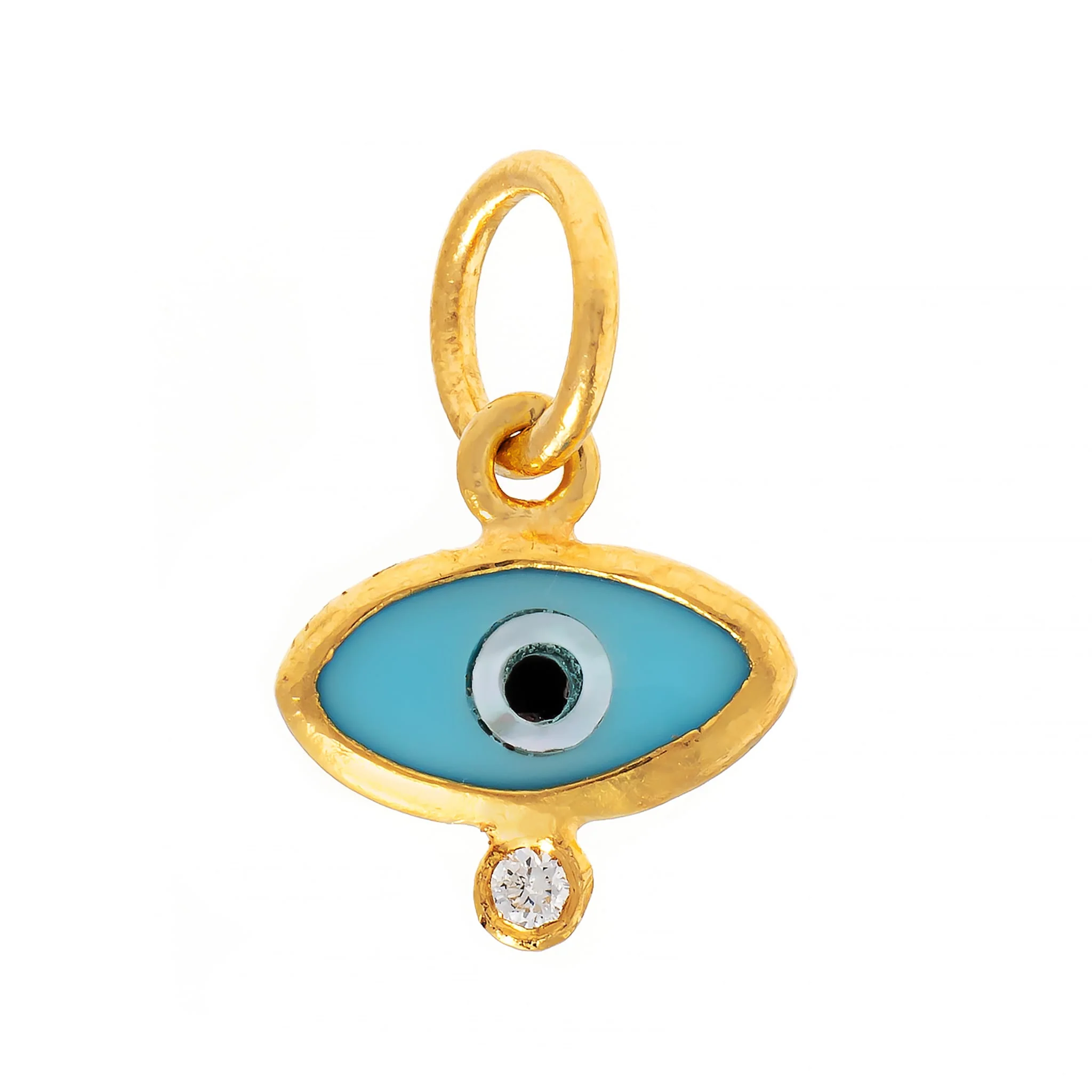 24K Yellow Gold Turquoise Mother Of Pearl and Diamond Evil Eye Charm