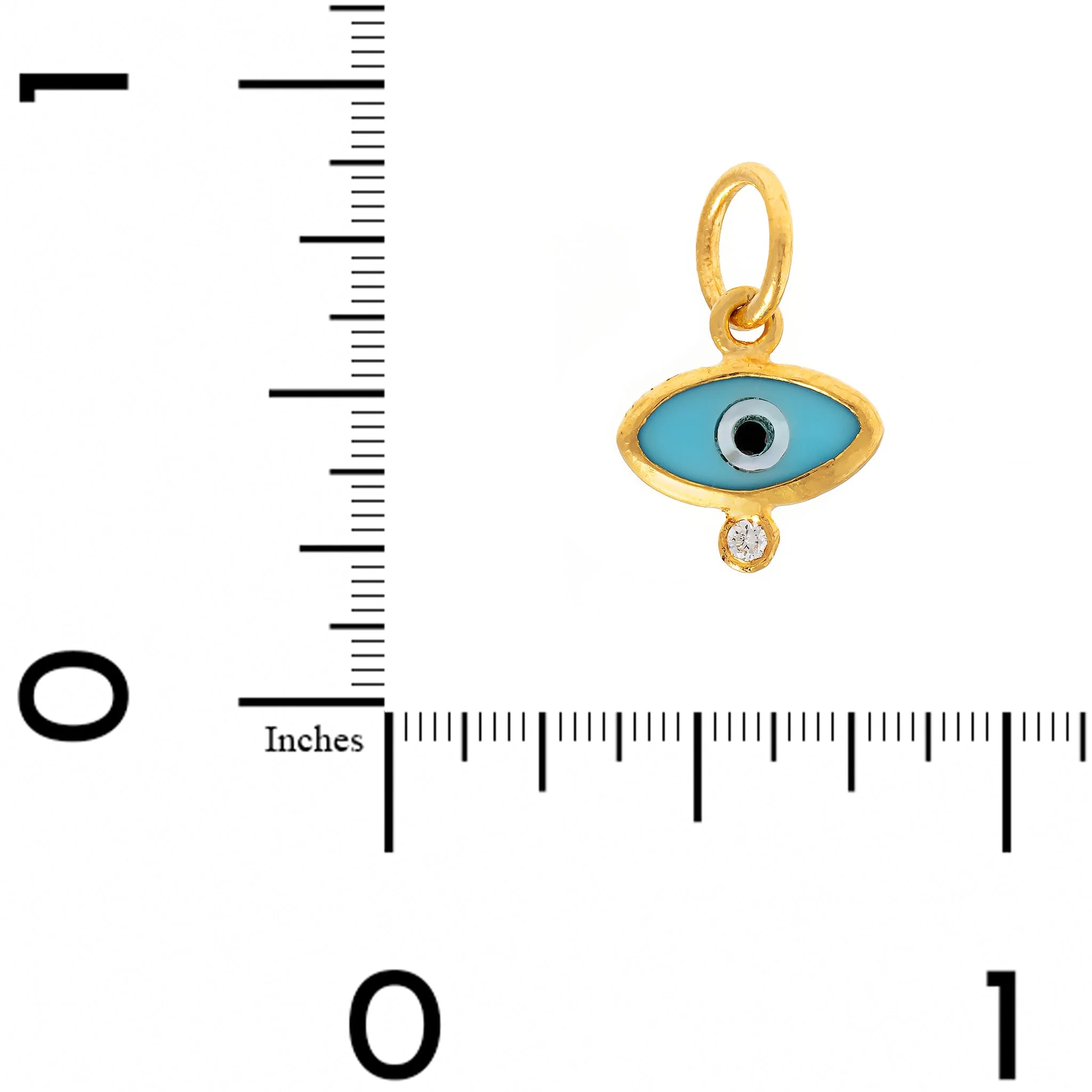 24K Yellow Gold Turquoise Mother Of Pearl and Diamond Evil Eye Charm - Image 3