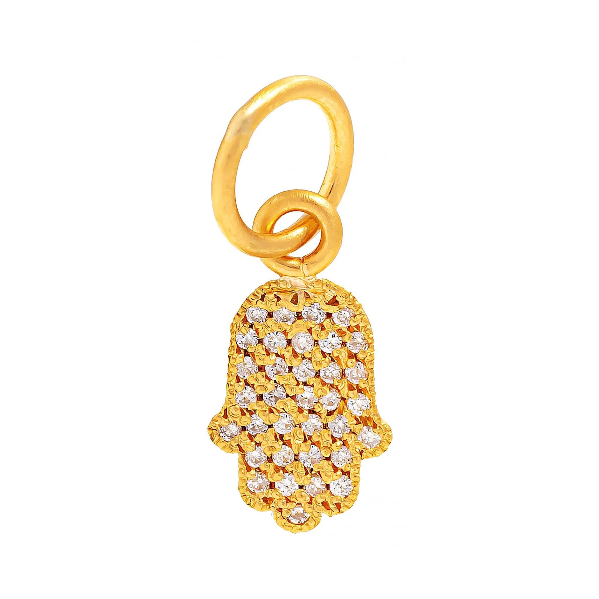 24K Yellow Gold Pave Diamond Hamsa Charm