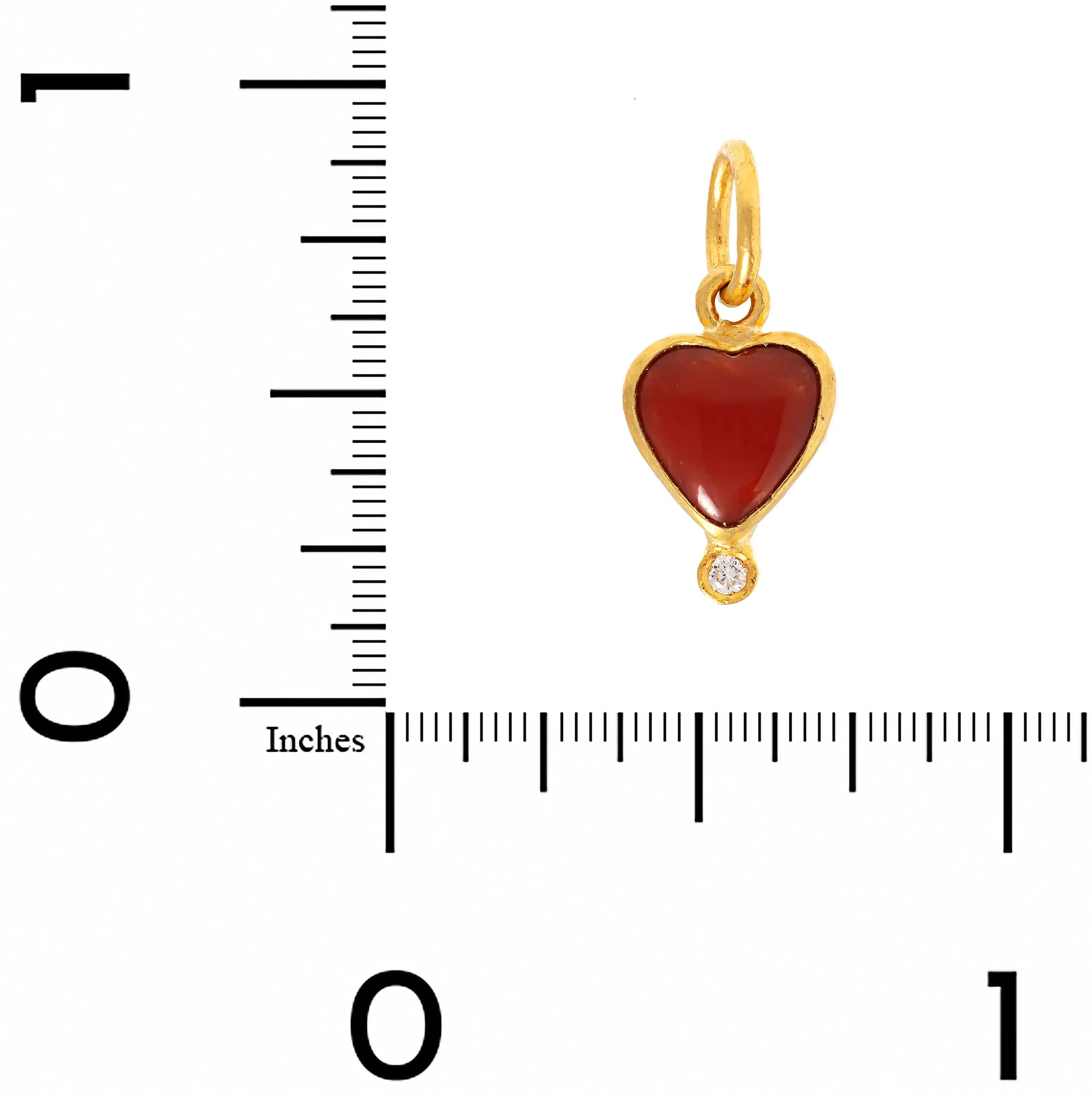 24K Yellow Gold Coral and Diamond Heart Charm - Image 3