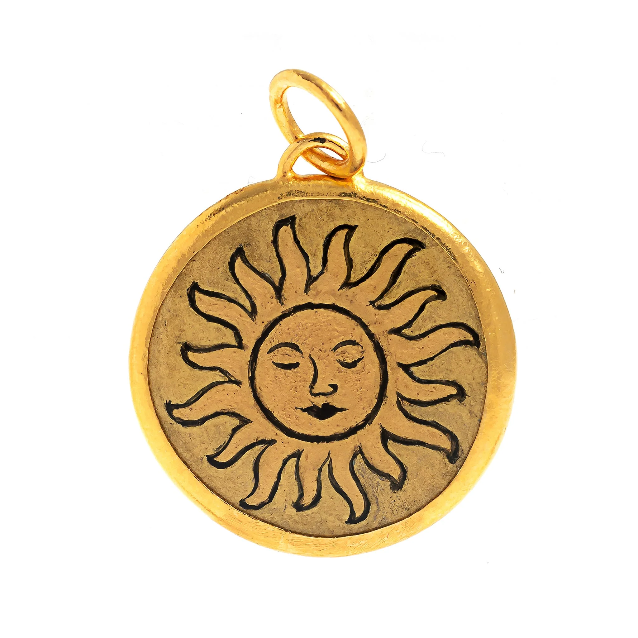 24K Yellow Gold Mother Of Pearl Round Sun Charm