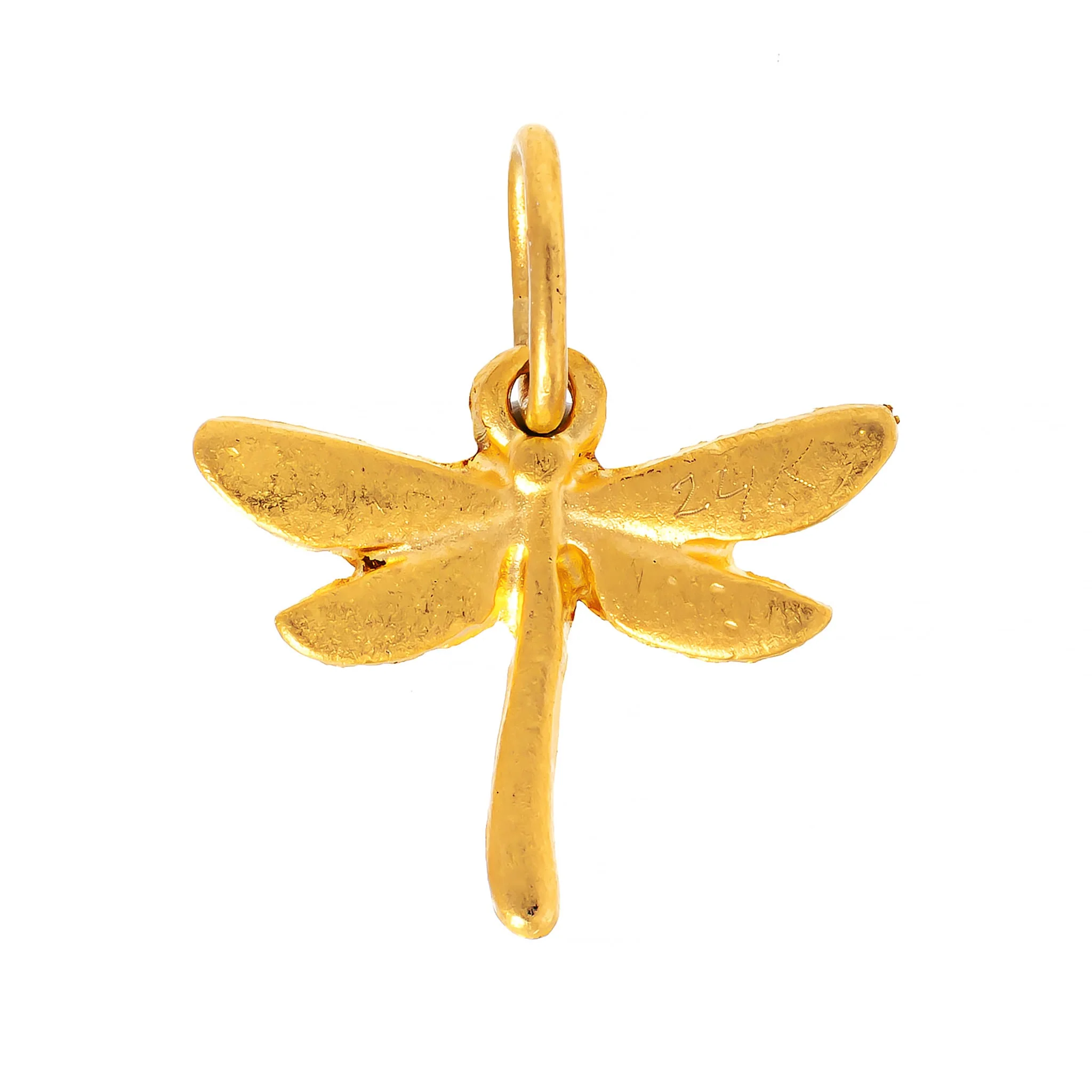 24K Yellow Gold Pave Diamond Dragonfly Charm - Image 2