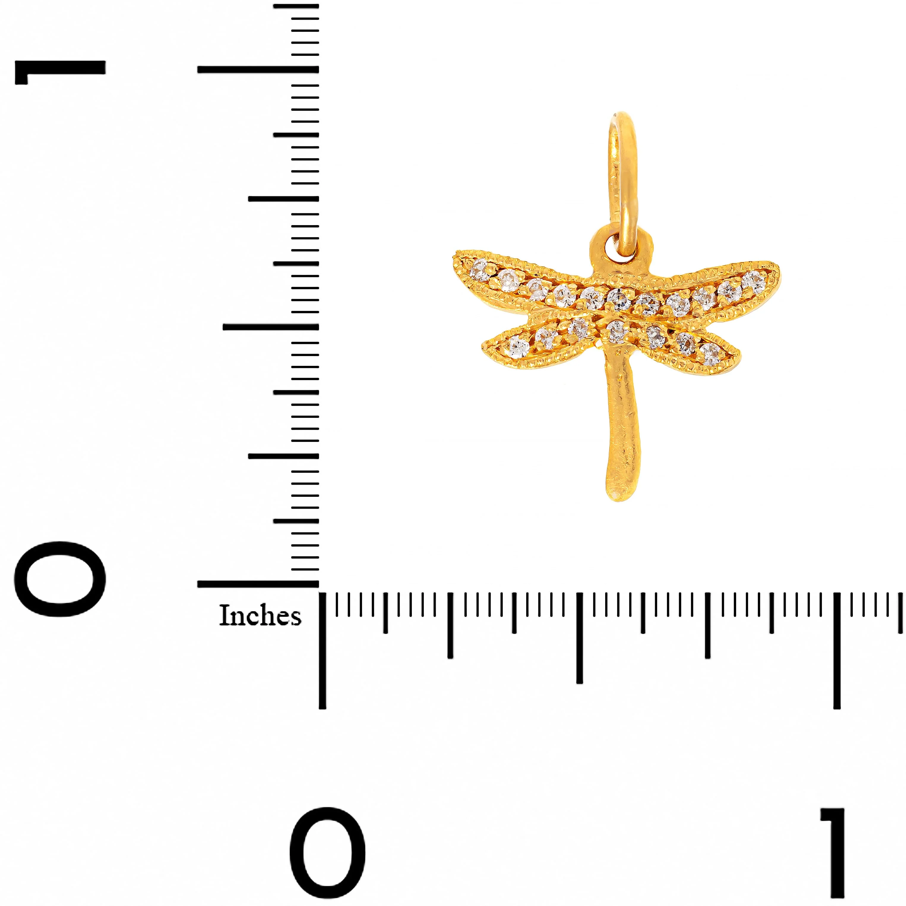 24K Yellow Gold Pave Diamond Dragonfly Charm - Image 3