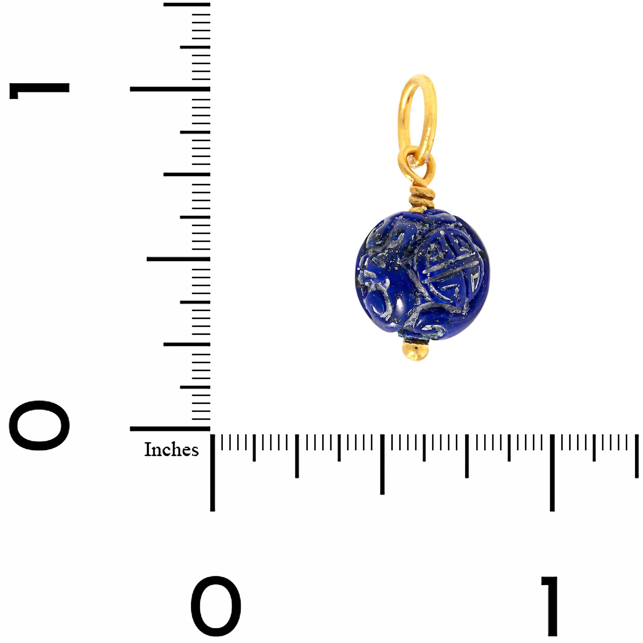 24K Yellow Gold Round Lapis Ball Charm - Image 2