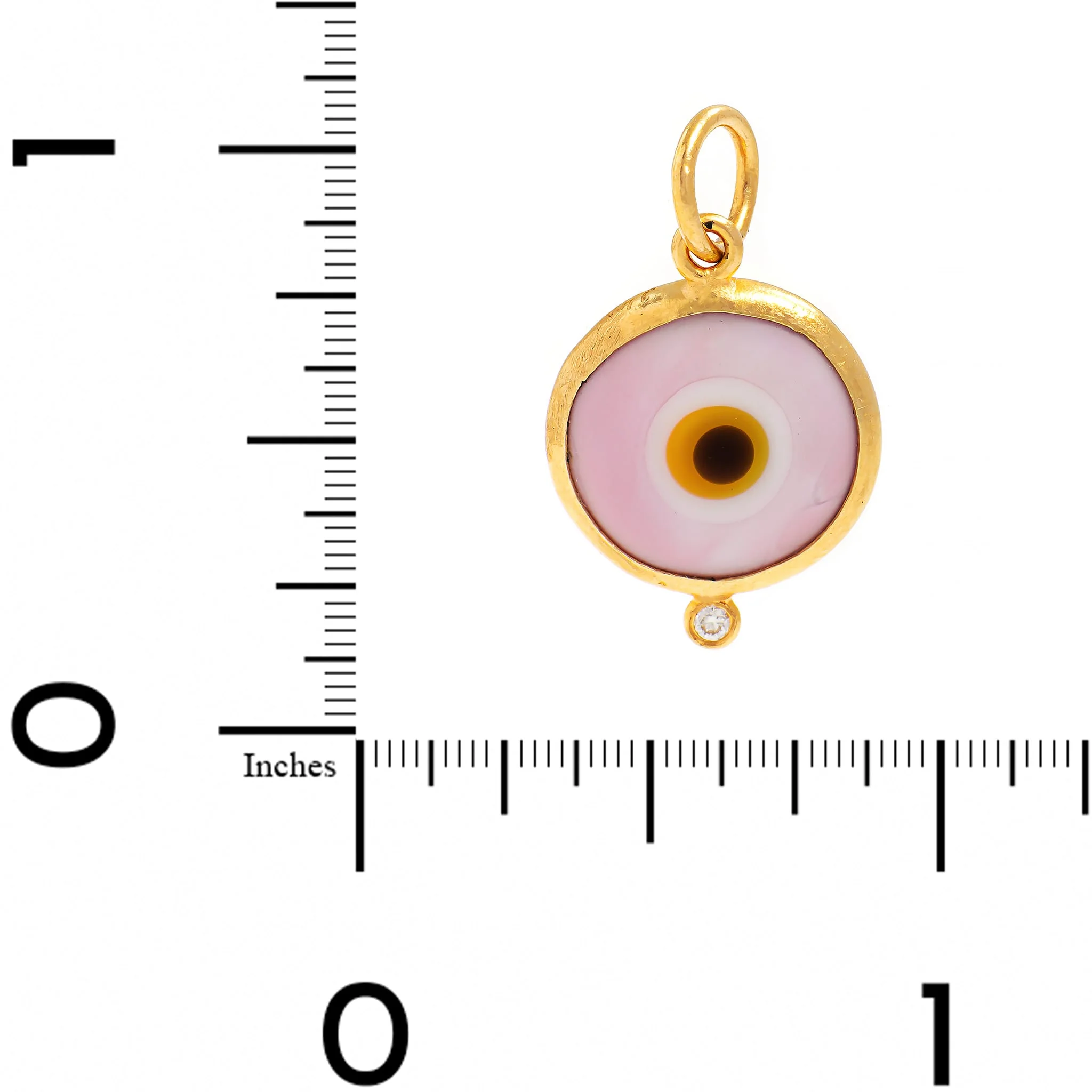 24K Yellow Gold Pink Mother Of Pearl and Diamond Evil Eye Charm - Image 3