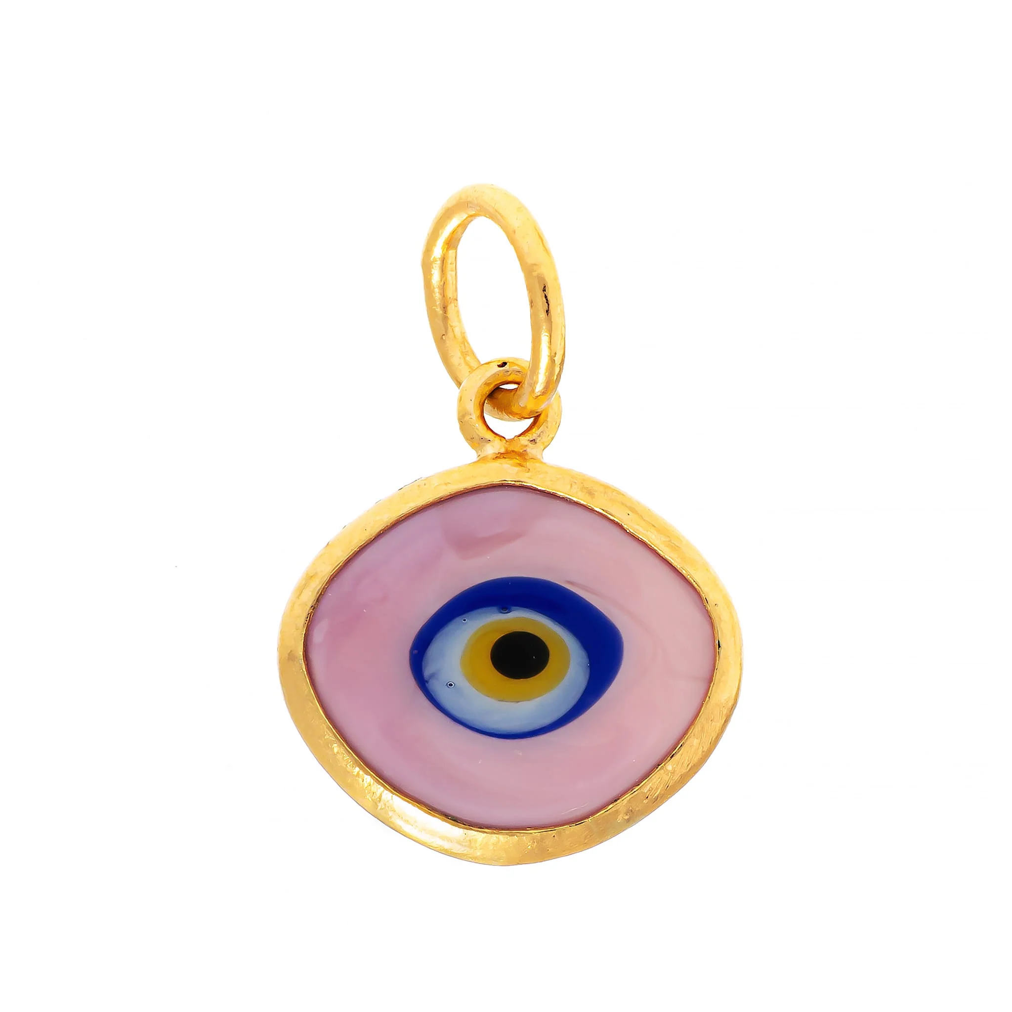 24K Yellow Gold Pink Glass Evil Eye Charm