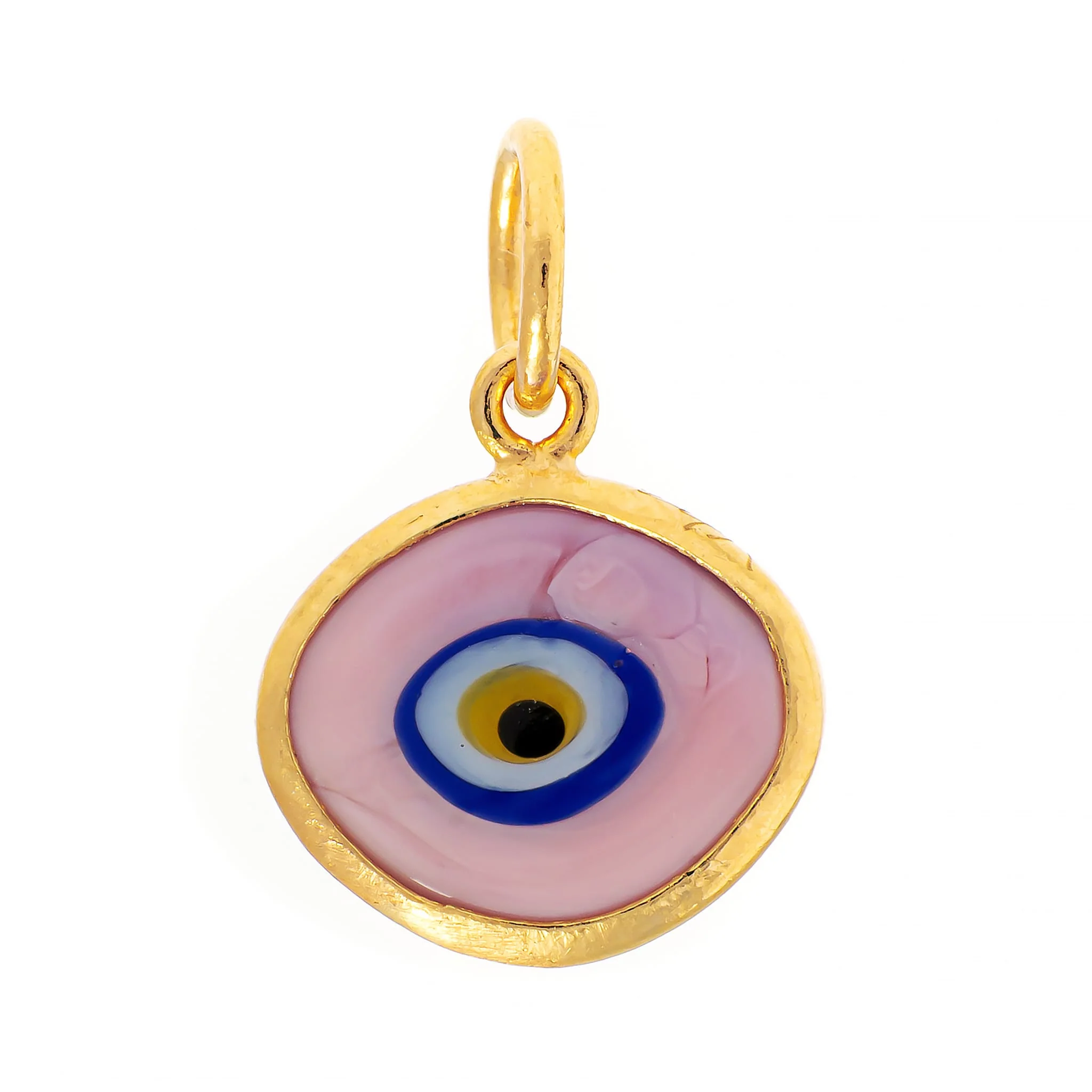 24K Yellow Gold Pink Glass Evil Eye Charm - Image 2