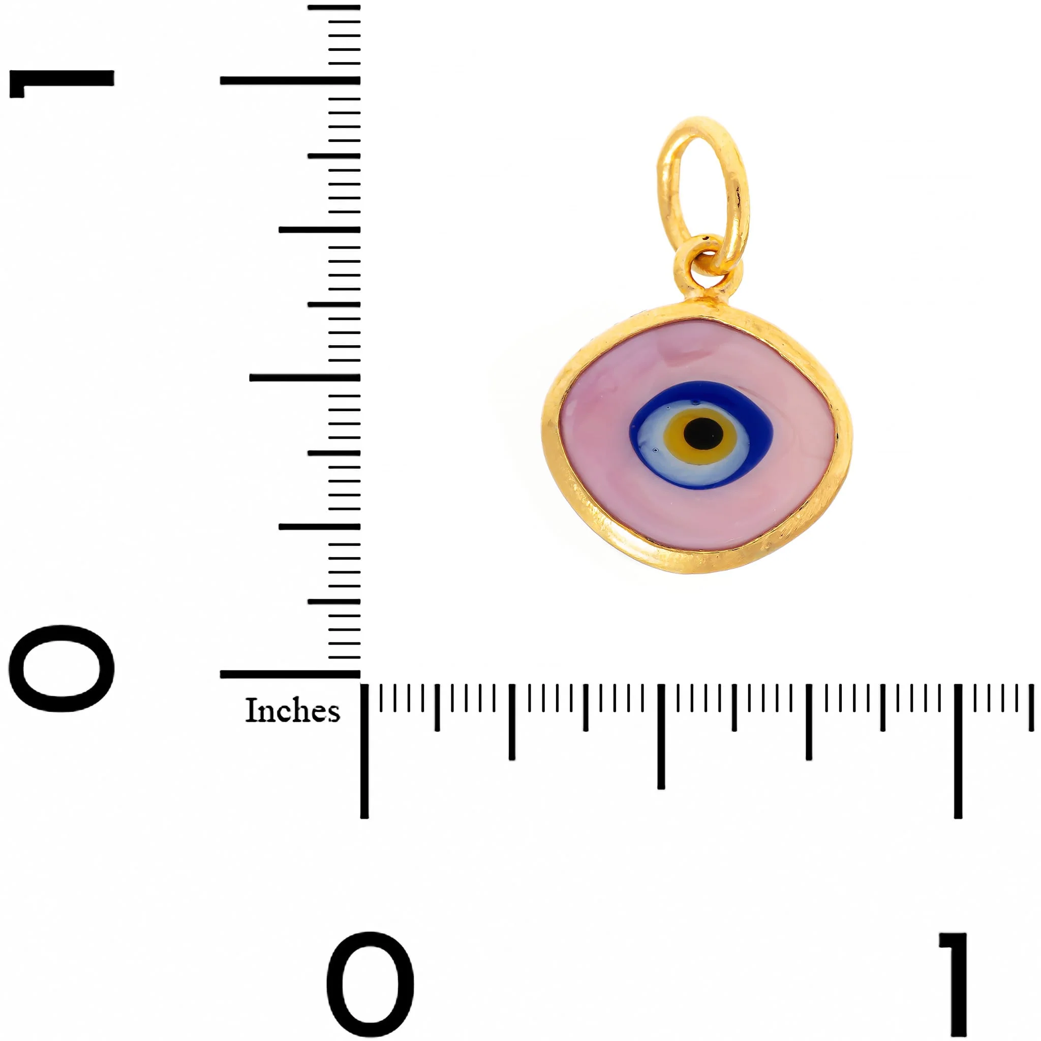 24K Yellow Gold Pink Glass Evil Eye Charm - Image 3