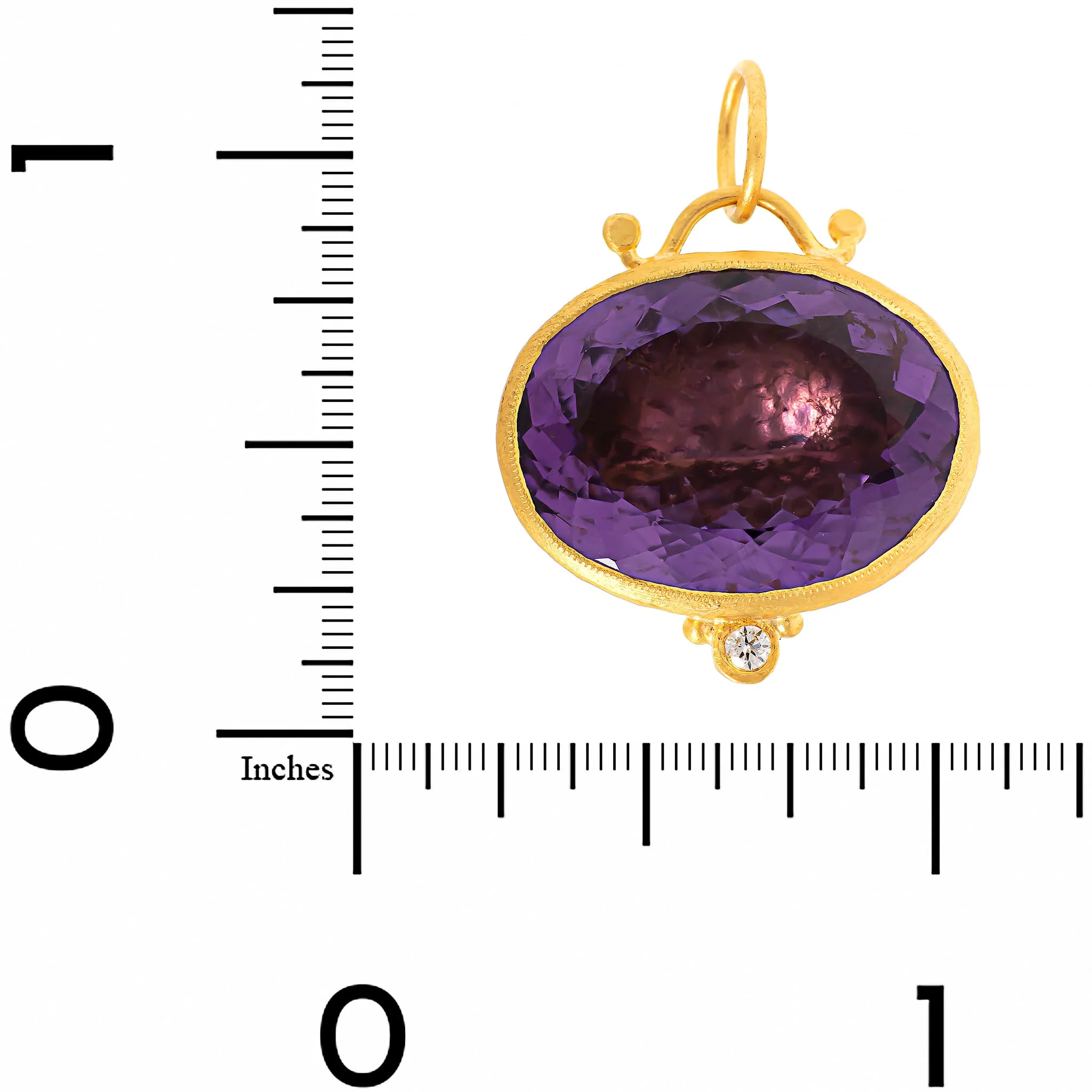 24K Yellow Gold Oval Amethyst and Diamond Charm - Image 3