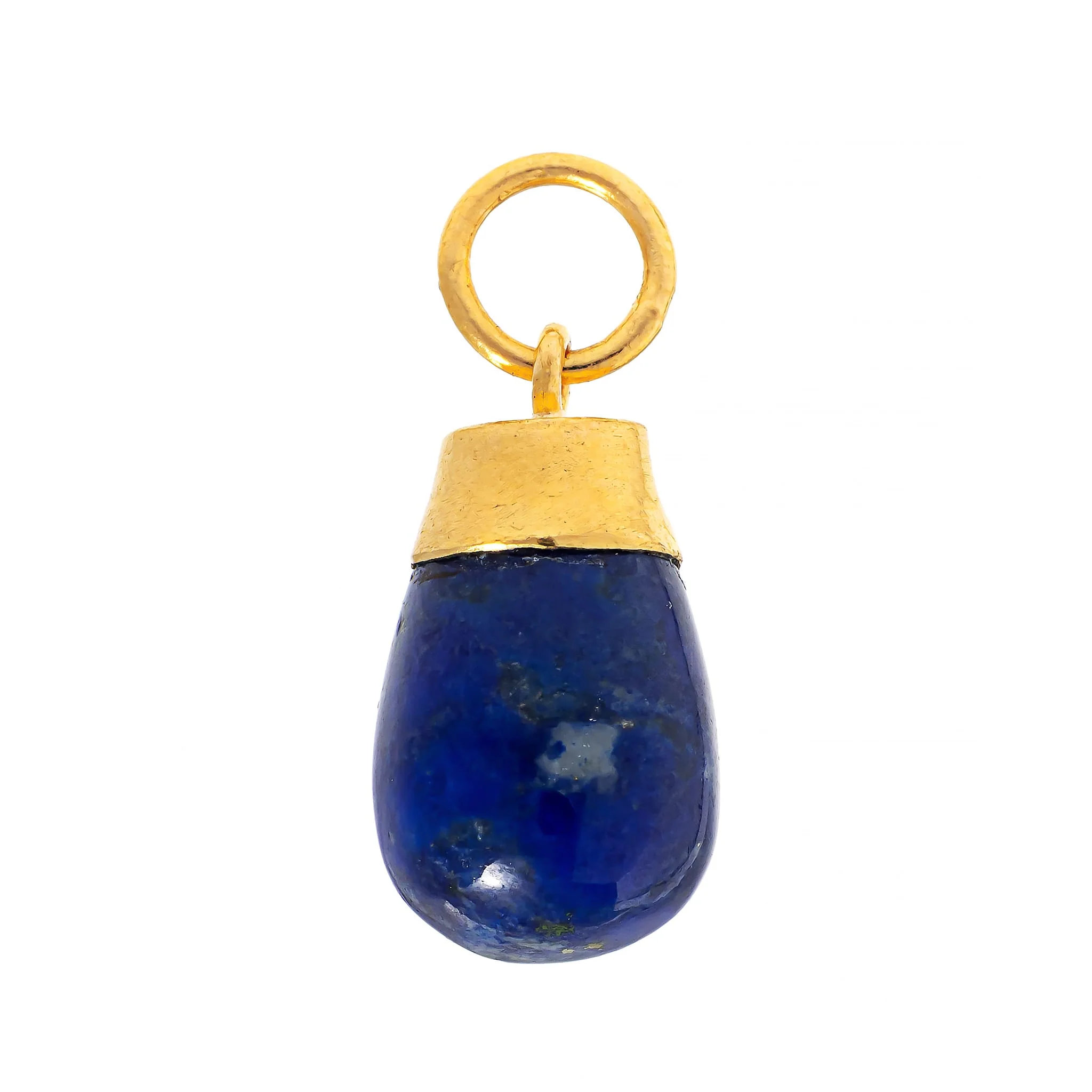 24K Yellow Gold Teardrop Shaped Lapis Charm