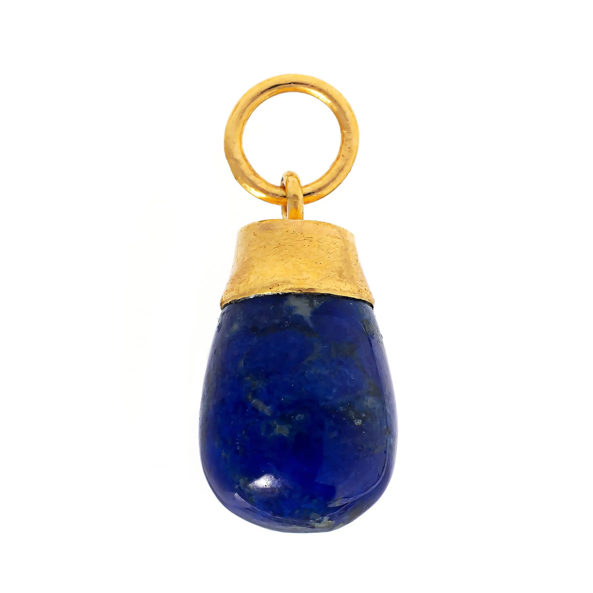 24K Yellow Gold Teardrop Shaped Lapis Charm - Image 2