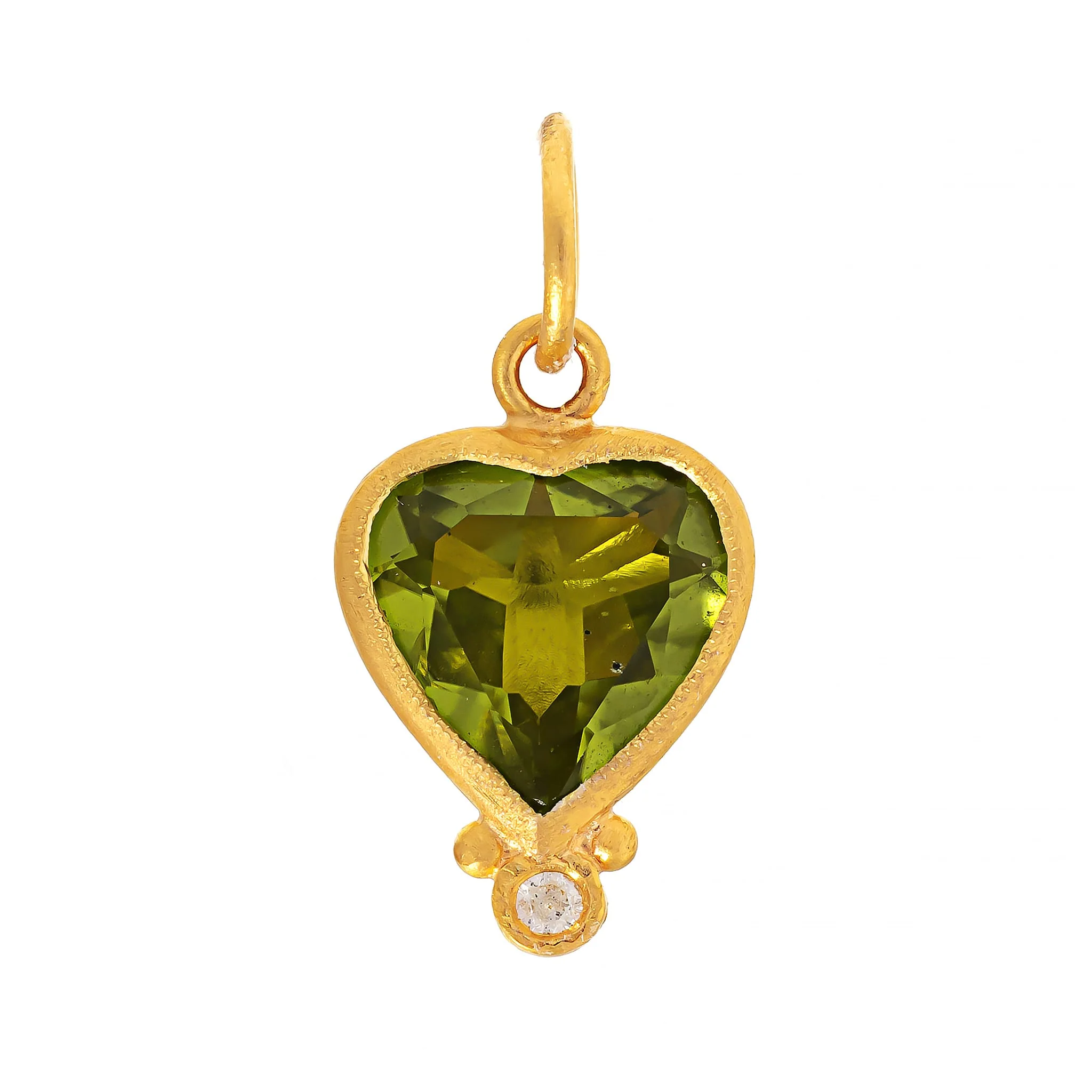 24K Yellow Gold Peridot and Diamond Heart Charm