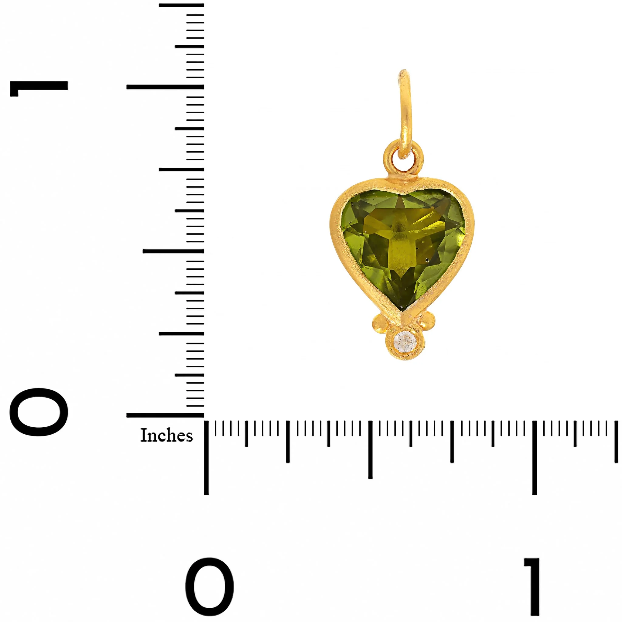 24K Yellow Gold Peridot and Diamond Heart Charm - Image 3