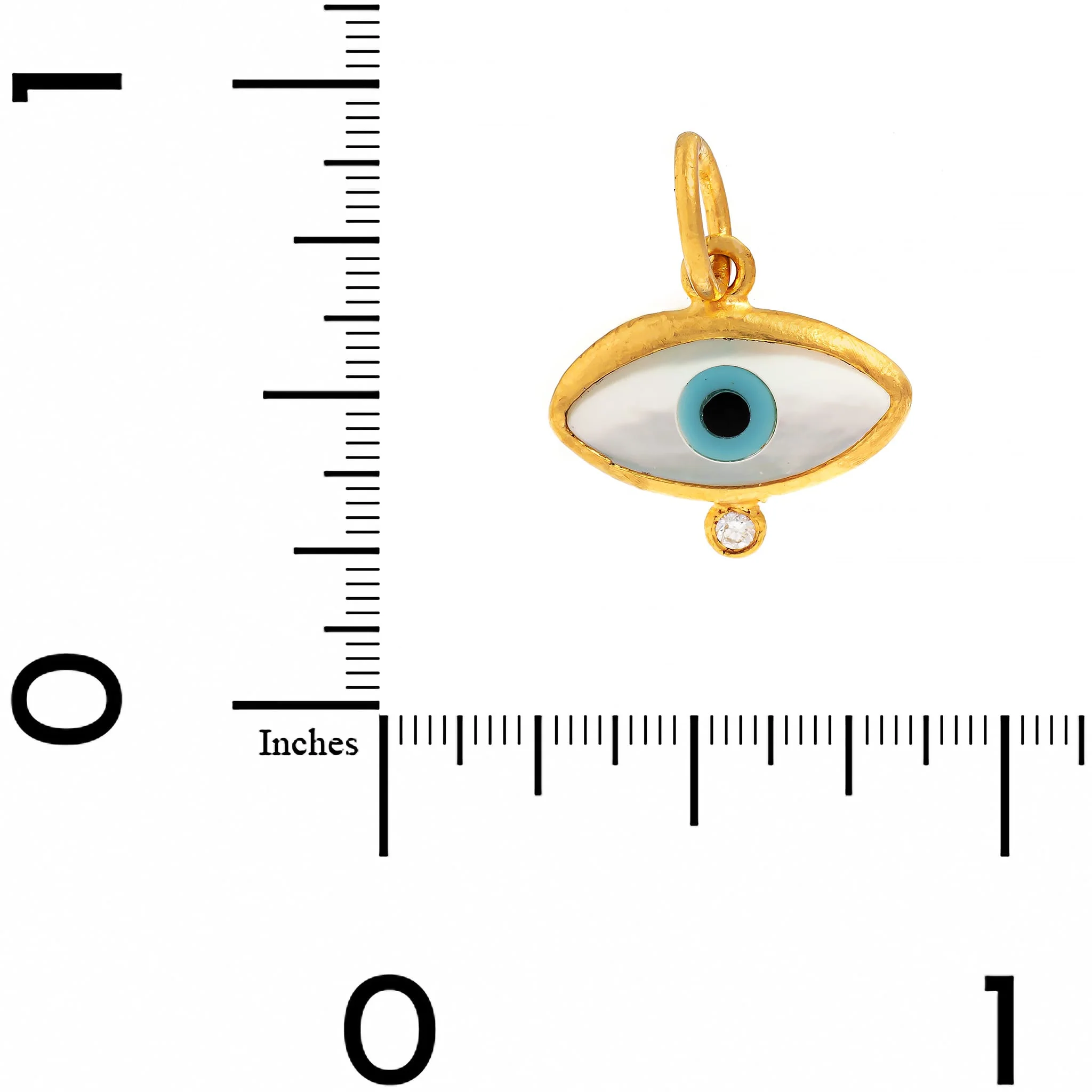 24K Yellow Gold Mother Of Pearl and Diamond Evil Eye Charm - Image 3