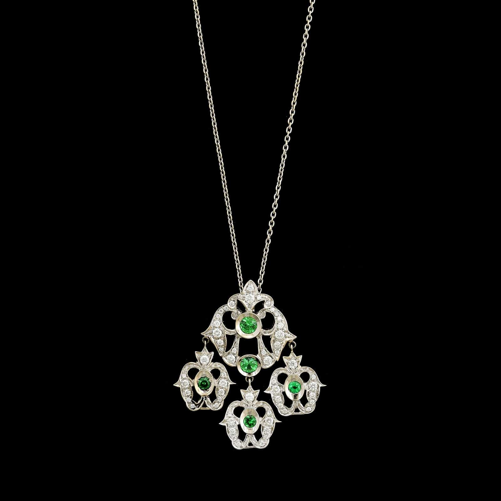 Piovan Paolo Gioielli 18K White Gold Estate Tsavorite and Diamond Pendant Necklace