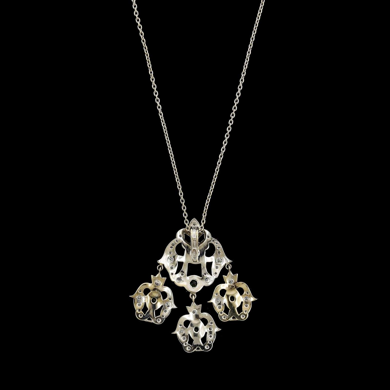 Piovan Paolo Gioielli 18K White Gold Estate Tsavorite and Diamond Pendant Necklace - Image 2