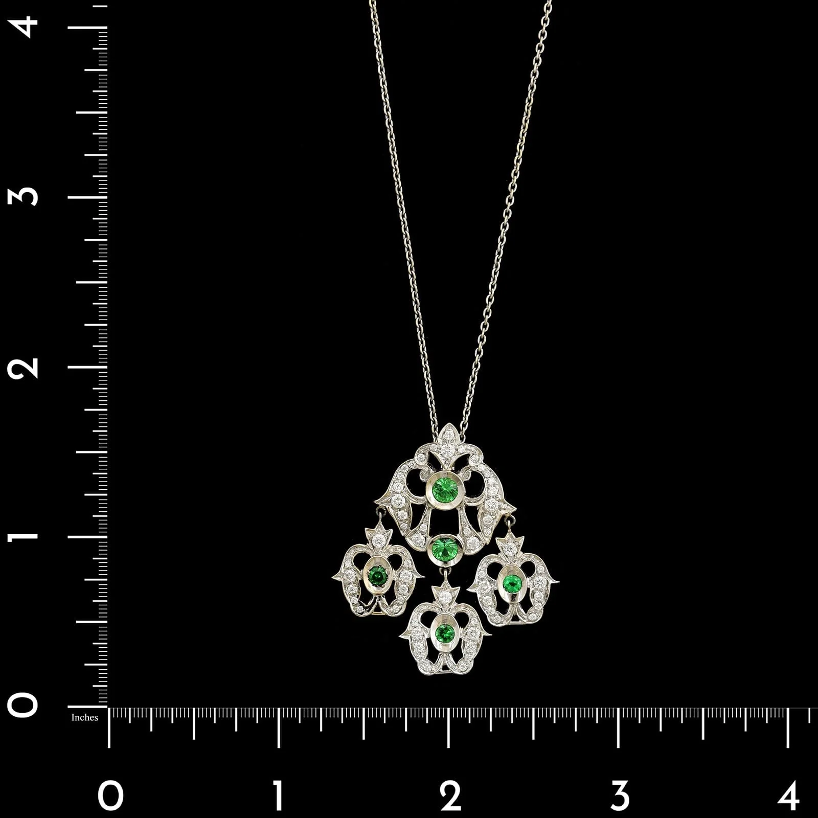 Piovan Paolo Gioielli 18K White Gold Estate Tsavorite and Diamond Pendant Necklace - Image 4
