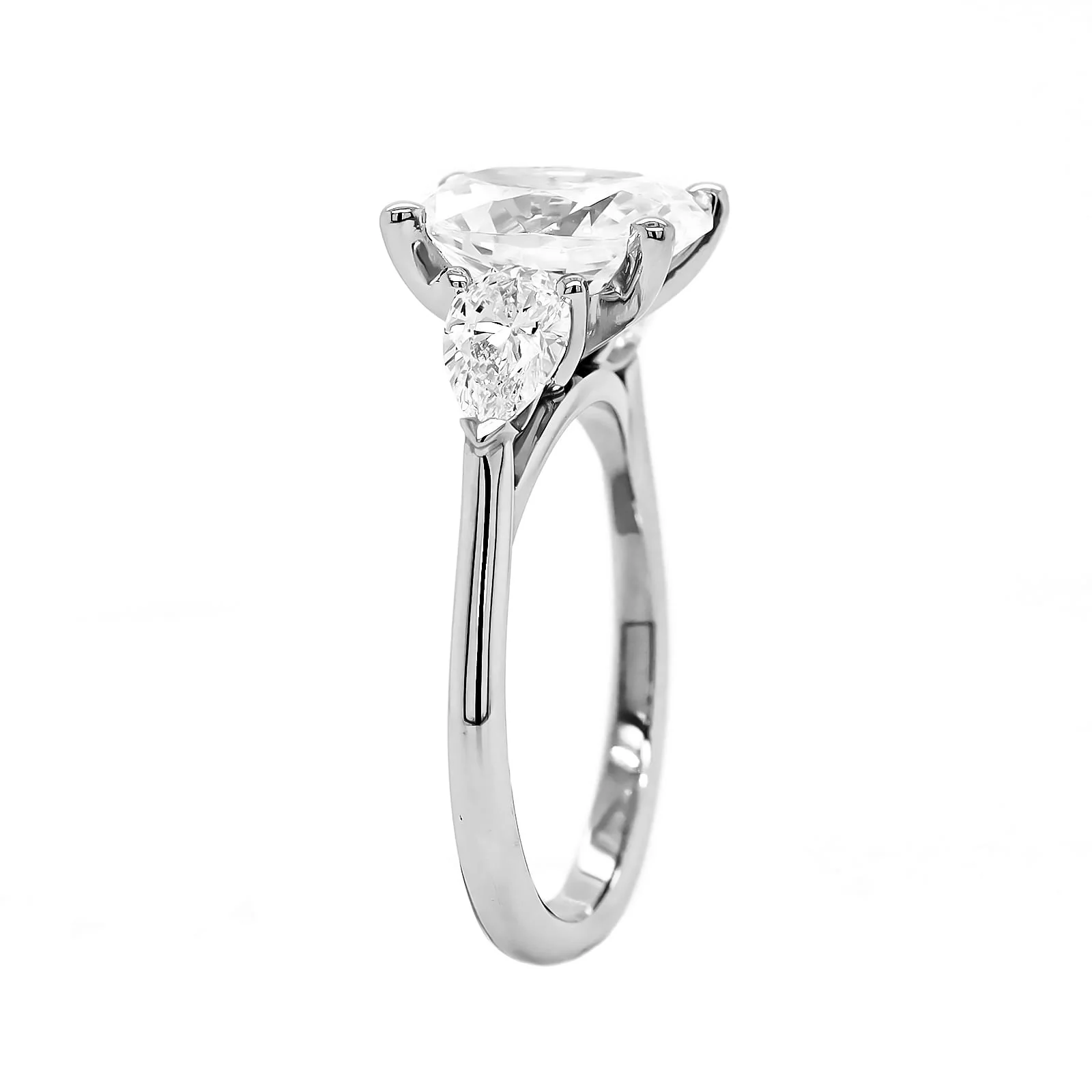 Platinum 3 Stone Oval Diamond Engagement Ring Setting - Image 2