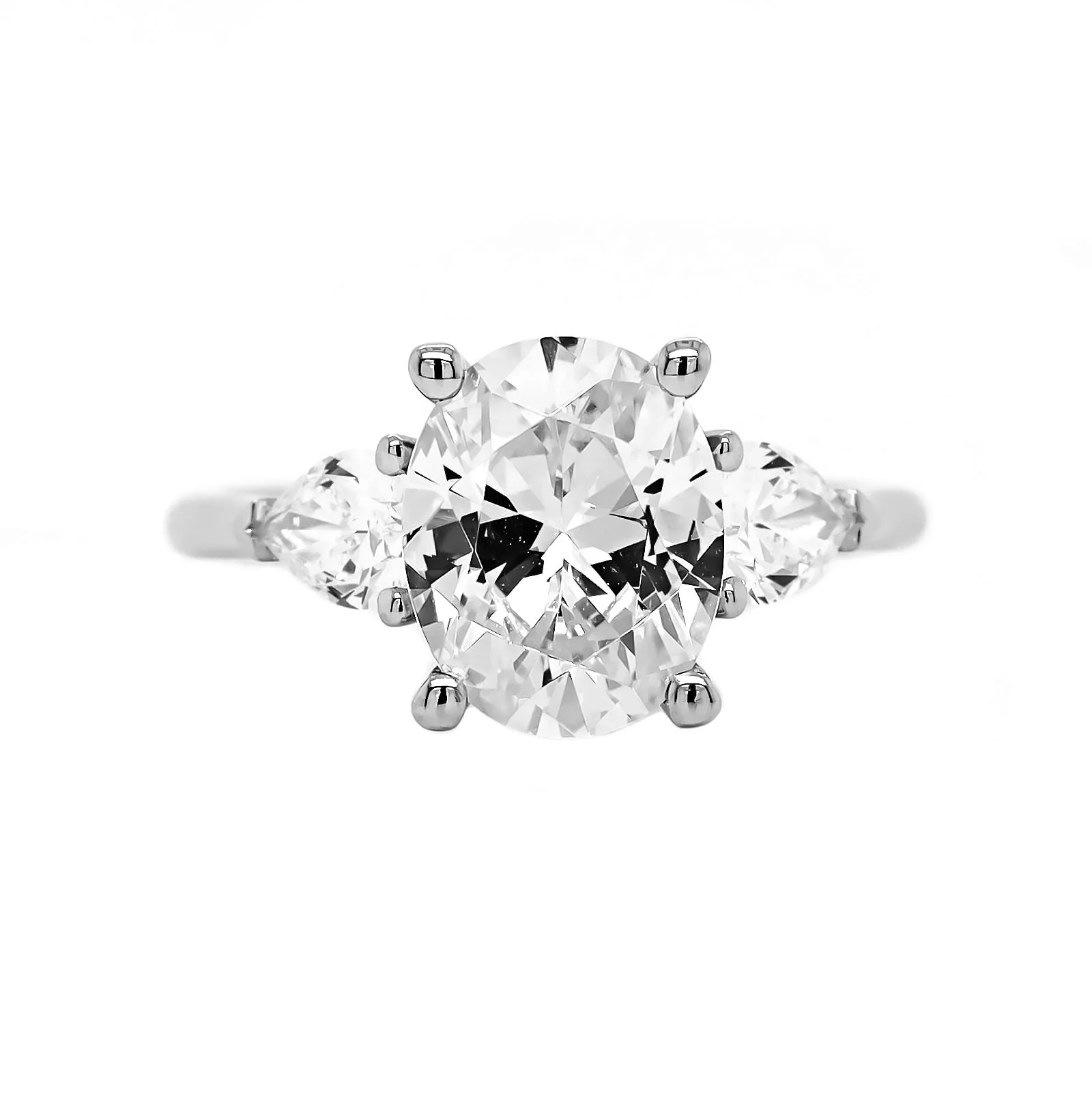 Platinum 3 Stone Oval Diamond Engagement Ring Setting - Image 5