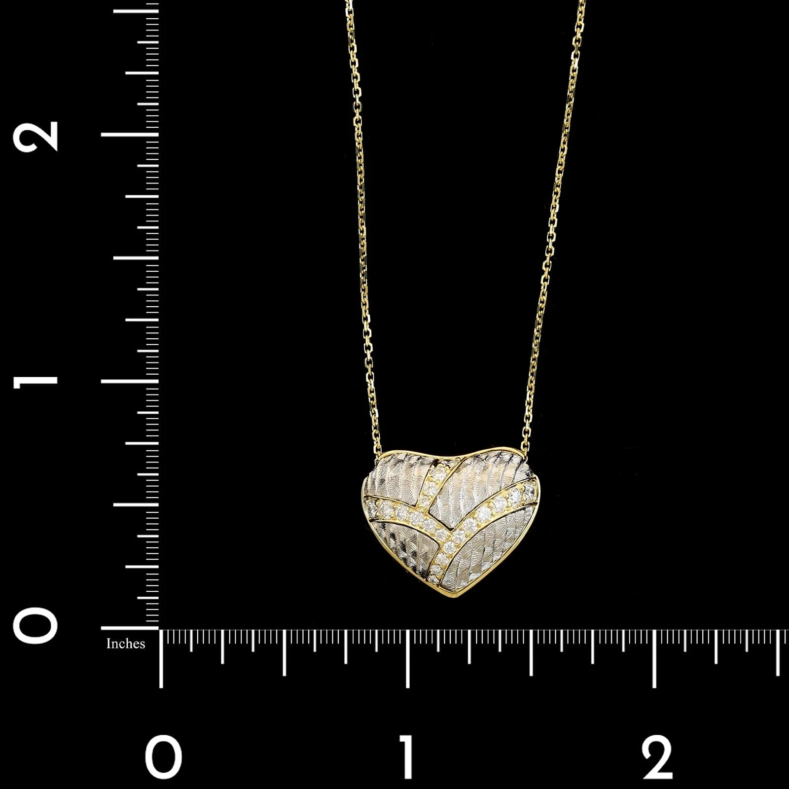 Platinum and 18K Yellow Gold Estate Diamond Heart Pendant Necklace - Image 4