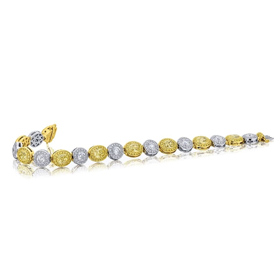 Platinum and 18K Yellow Gold Oval and Round Micro Pave Bracelet - Image 2