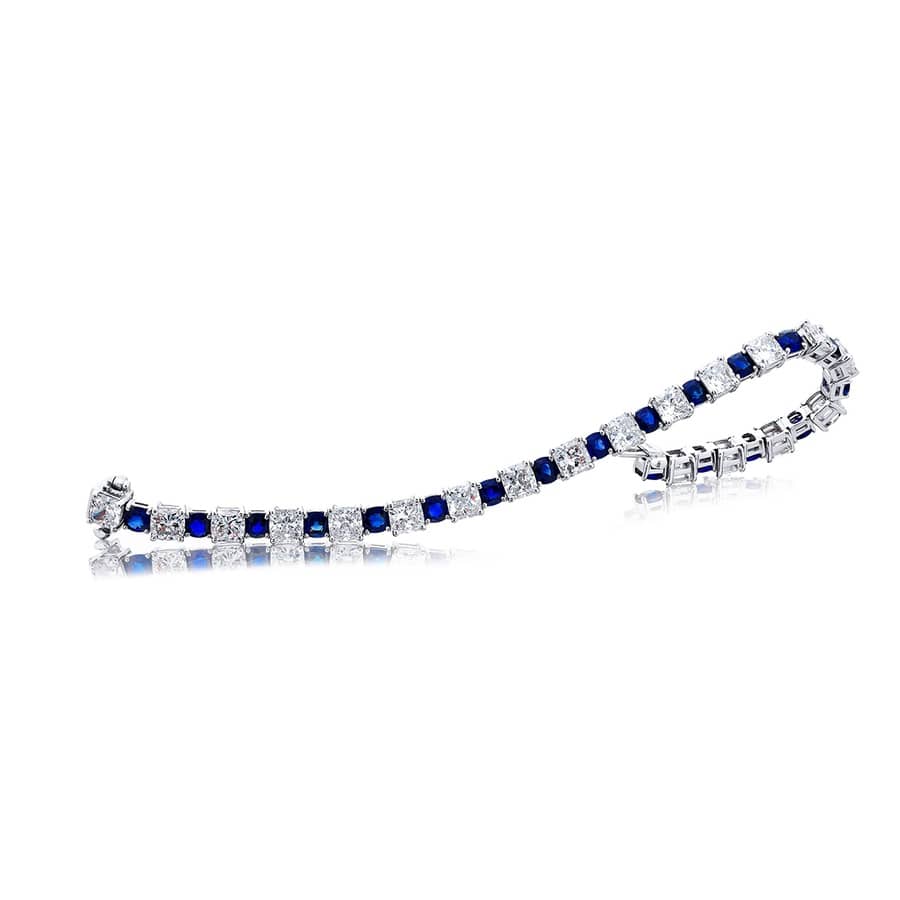 Platinum Cushion-Cut Sapphire and Diamond Bracelet - Image 2