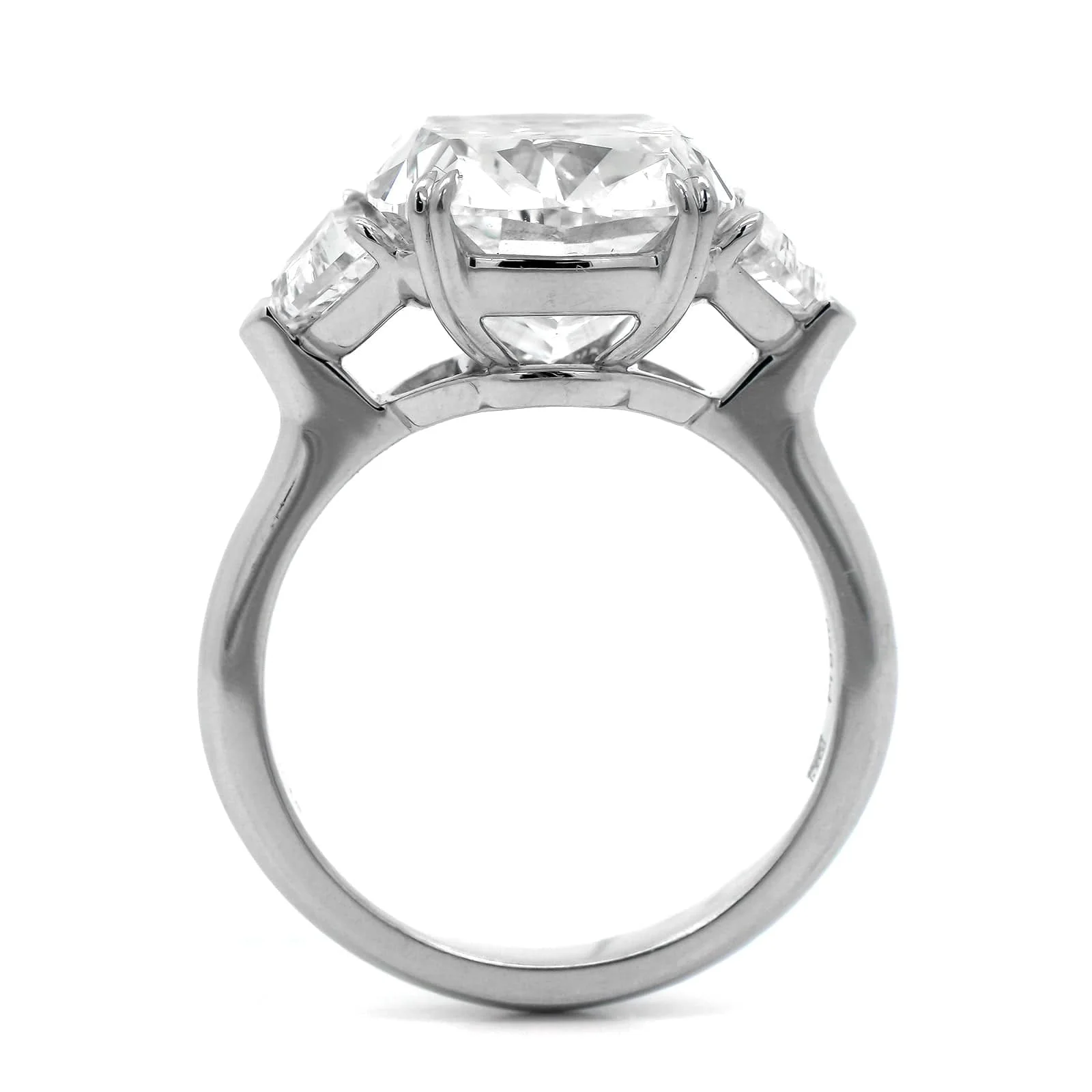 Platinum Elongated Cushion Cut and Cadillac Diamond Three Stone Engagement Ring - Image 3
